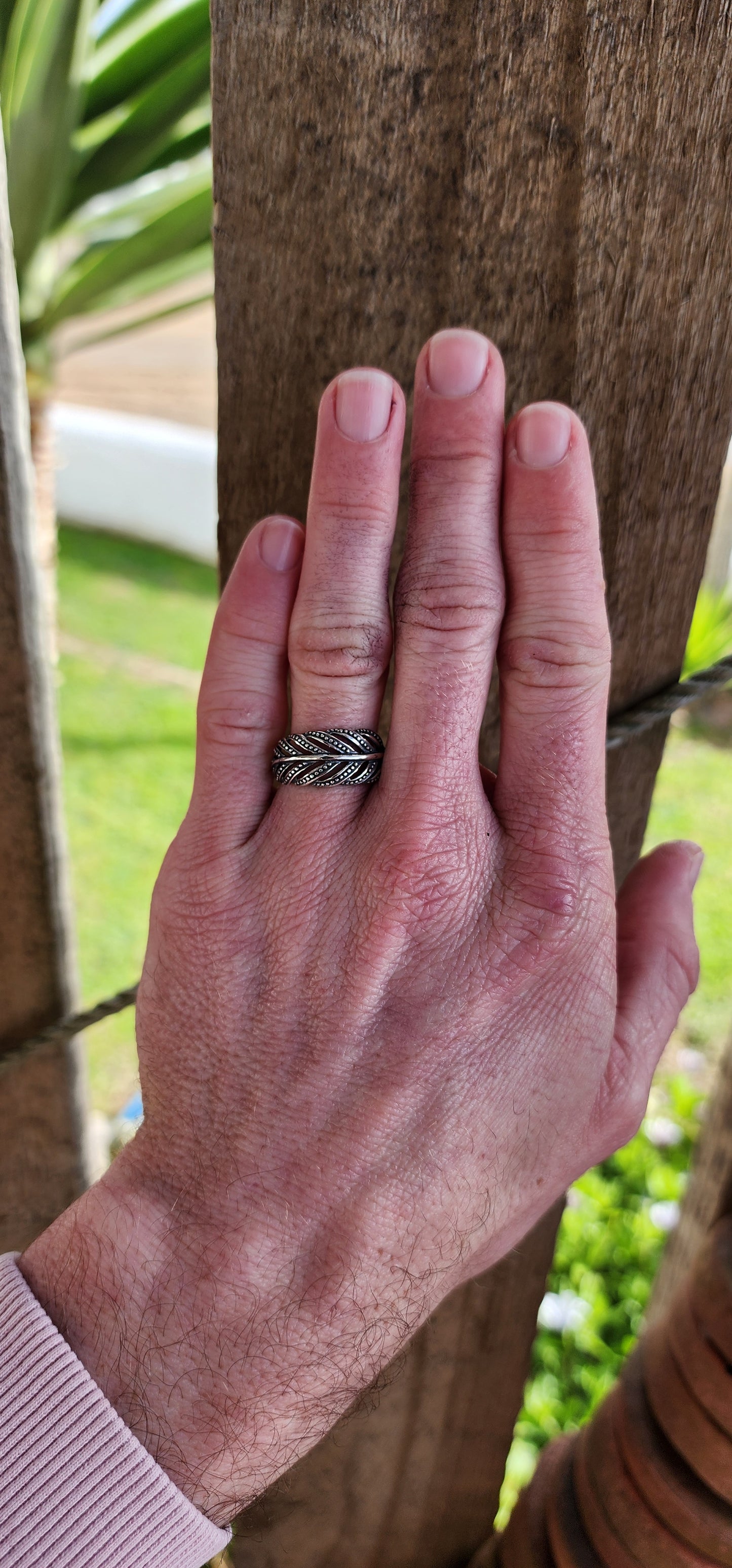 Unusual Sterling Silver Unisex Botanical Helecho "Fern" plant Half Eternity ring.