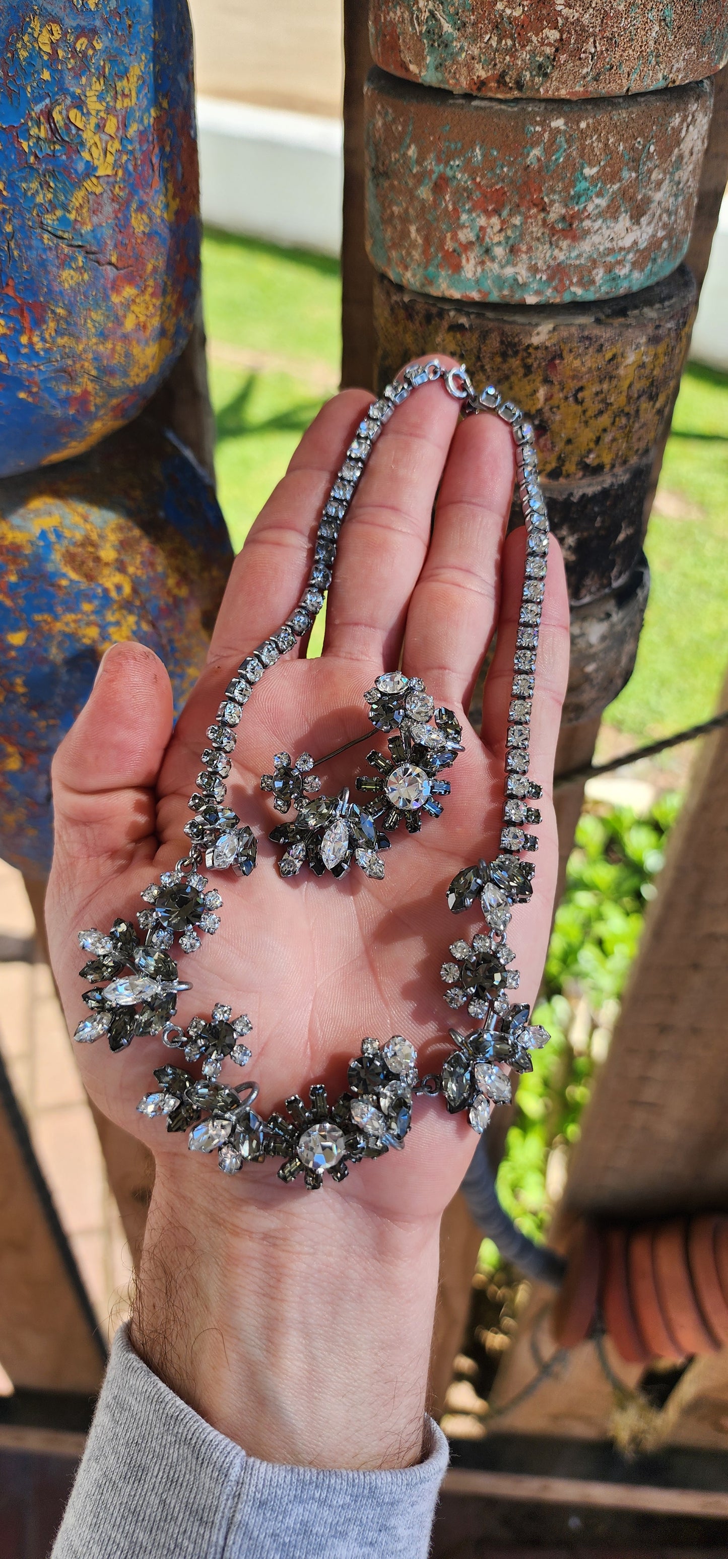 The most beautiful Vintage costume circa 1960's Austrian Crystal Rhinestones necklace with matching brooch.