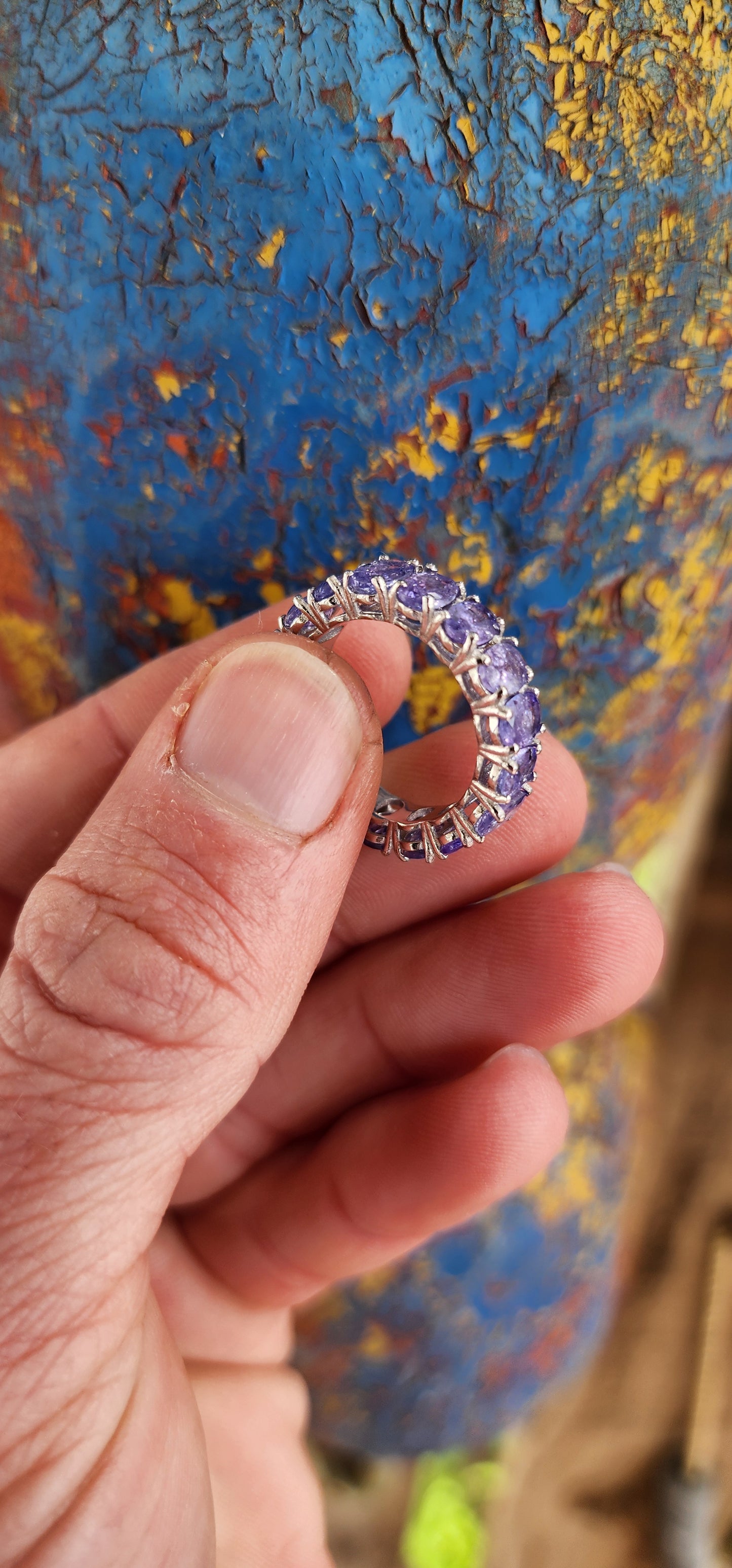 Absolutely gorgeous Sterling Silver and Tanzanite Gemstones Full Eternity ring.