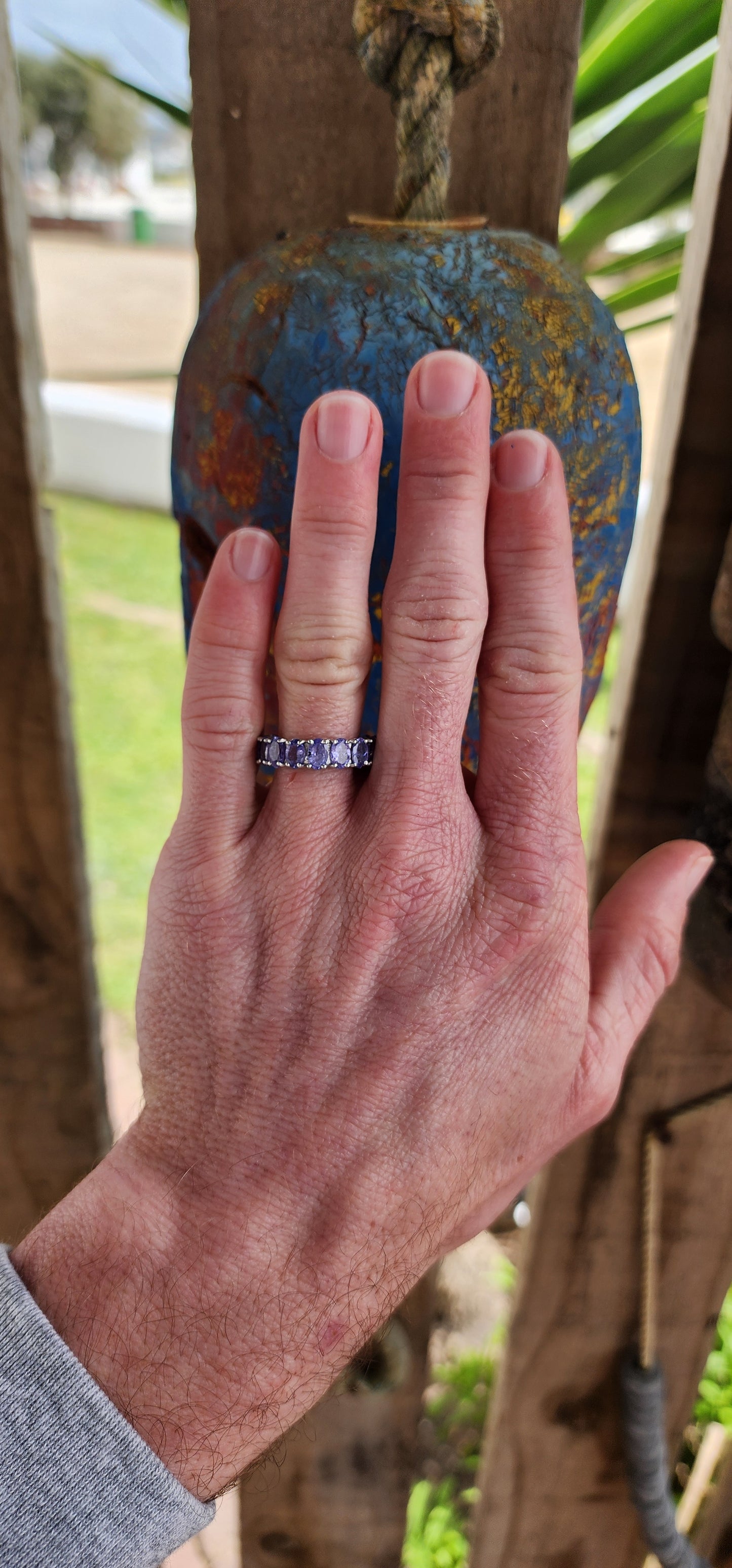 Absolutely gorgeous Sterling Silver and Tanzanite Gemstones Full Eternity ring.