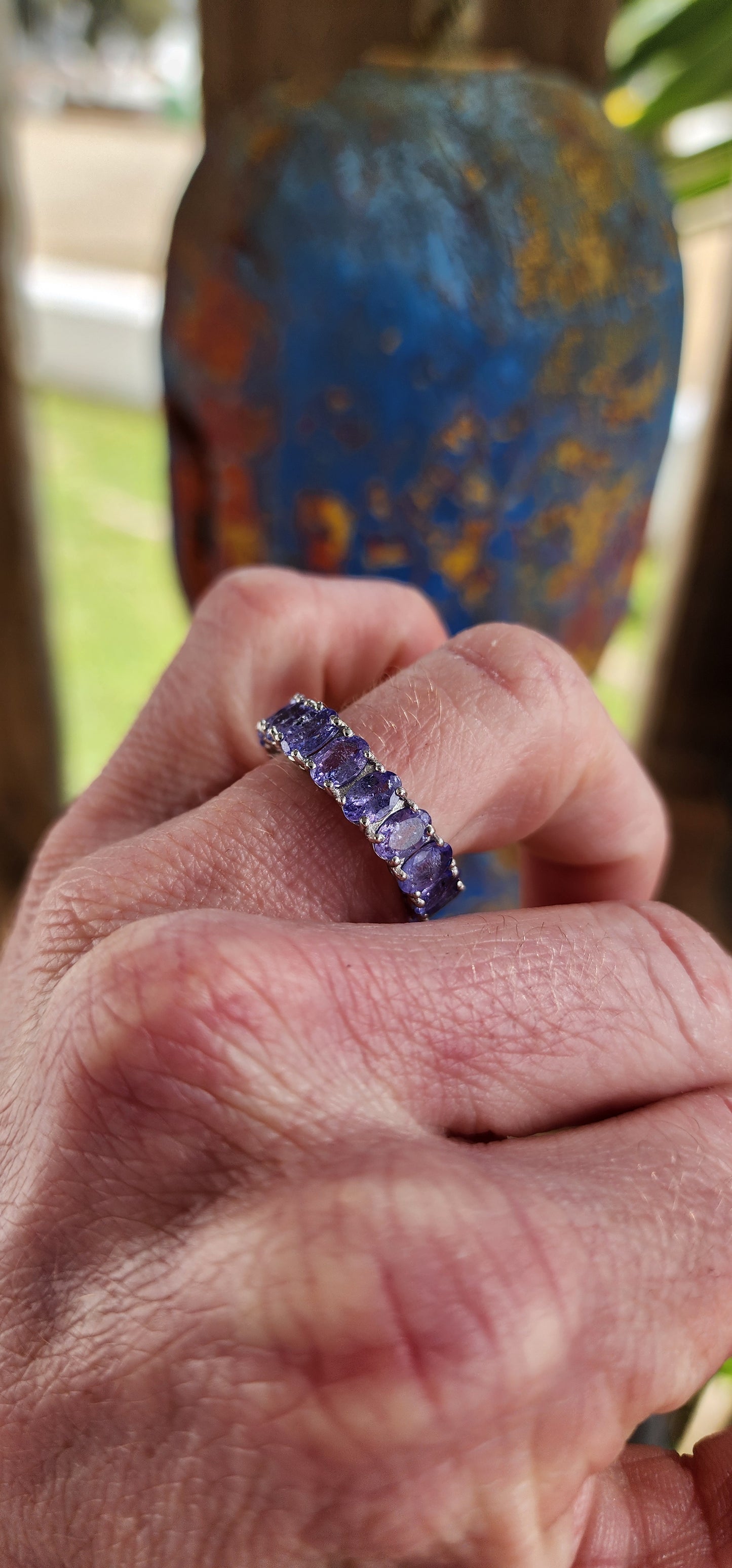 Absolutely gorgeous Sterling Silver and Tanzanite Gemstones Full Eternity ring.