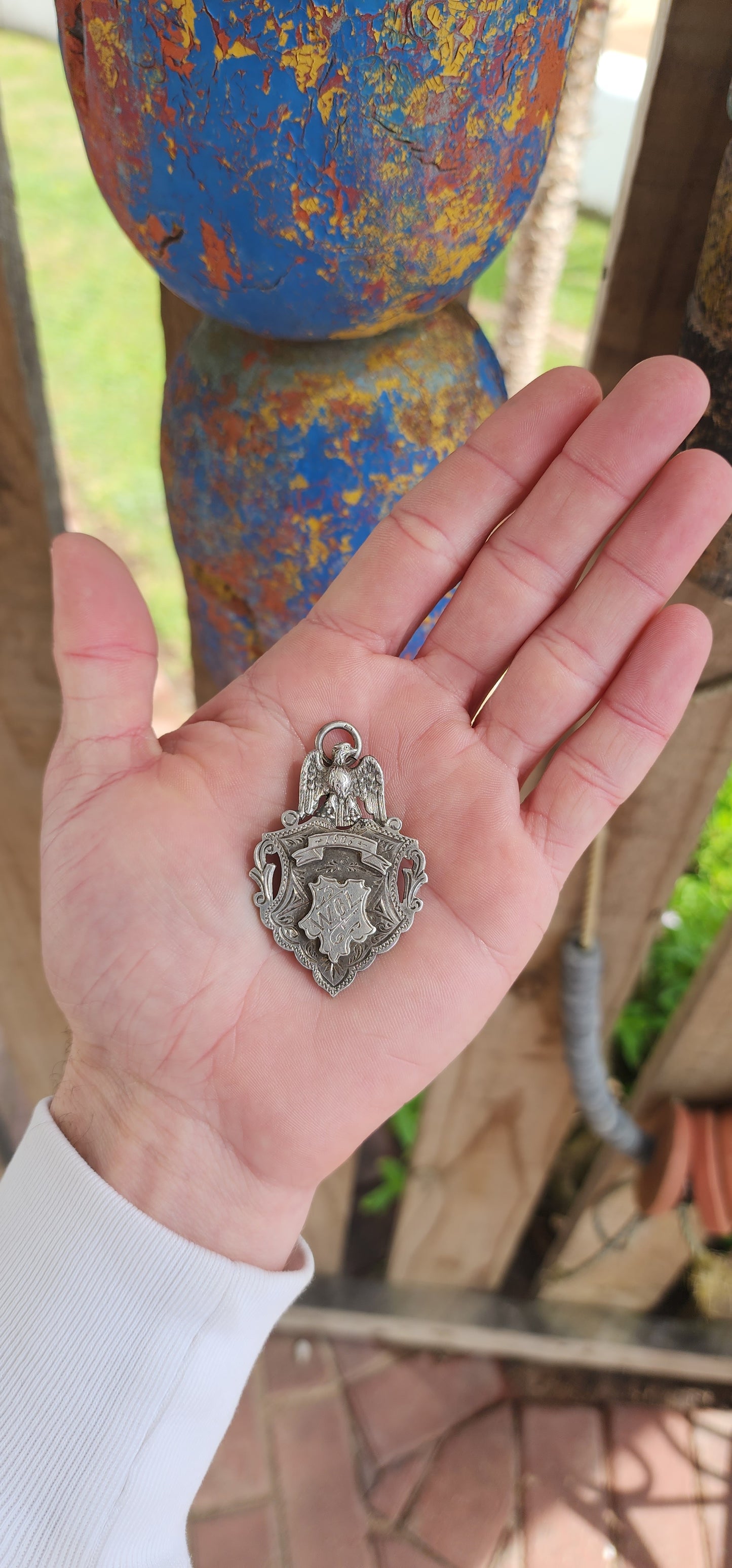 Spectacular and large size Antique Edwardian Hallmarked Silver fob shield medal.