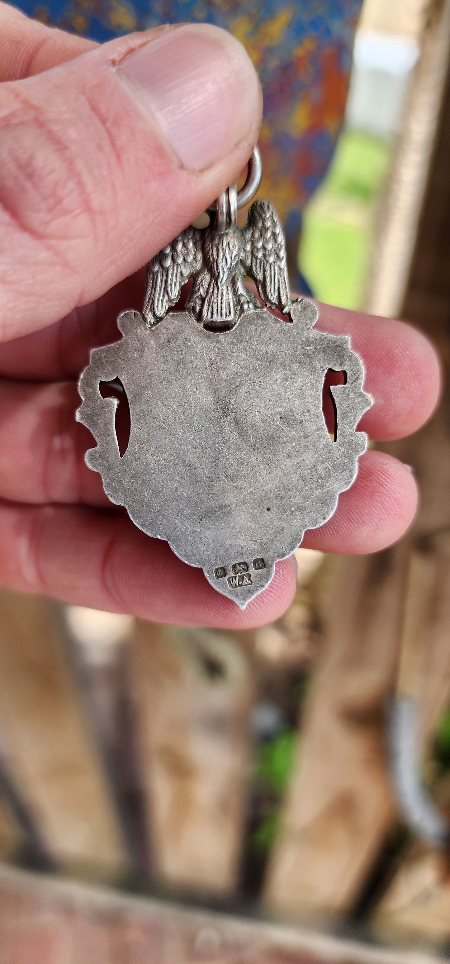 Spectacular and large size Antique Edwardian Hallmarked Silver fob shield medal.