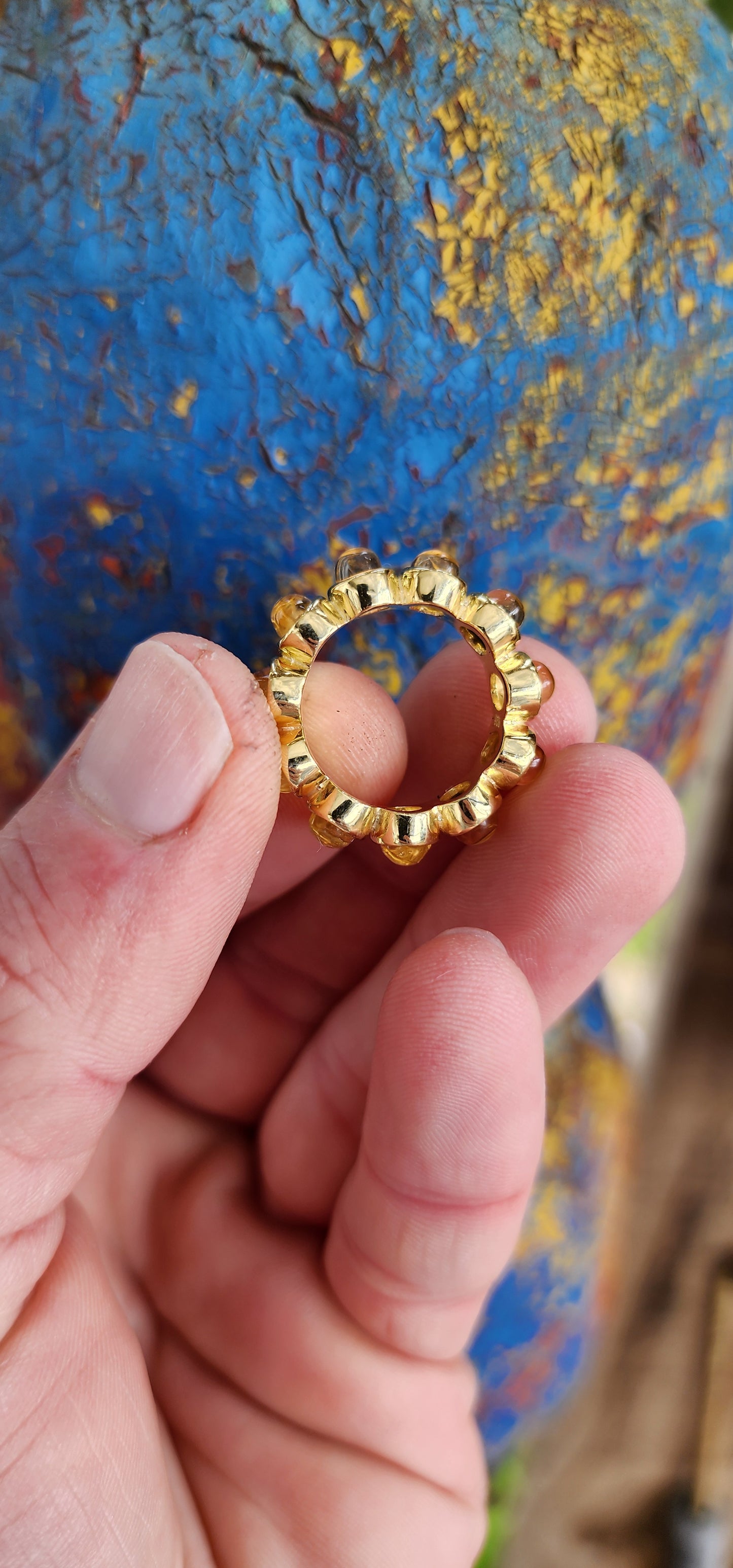 Exquisite handcrafted Citrine Cabochons Full Eternity ring made of Sterling Silver and 22ct Yellow Gold plating.