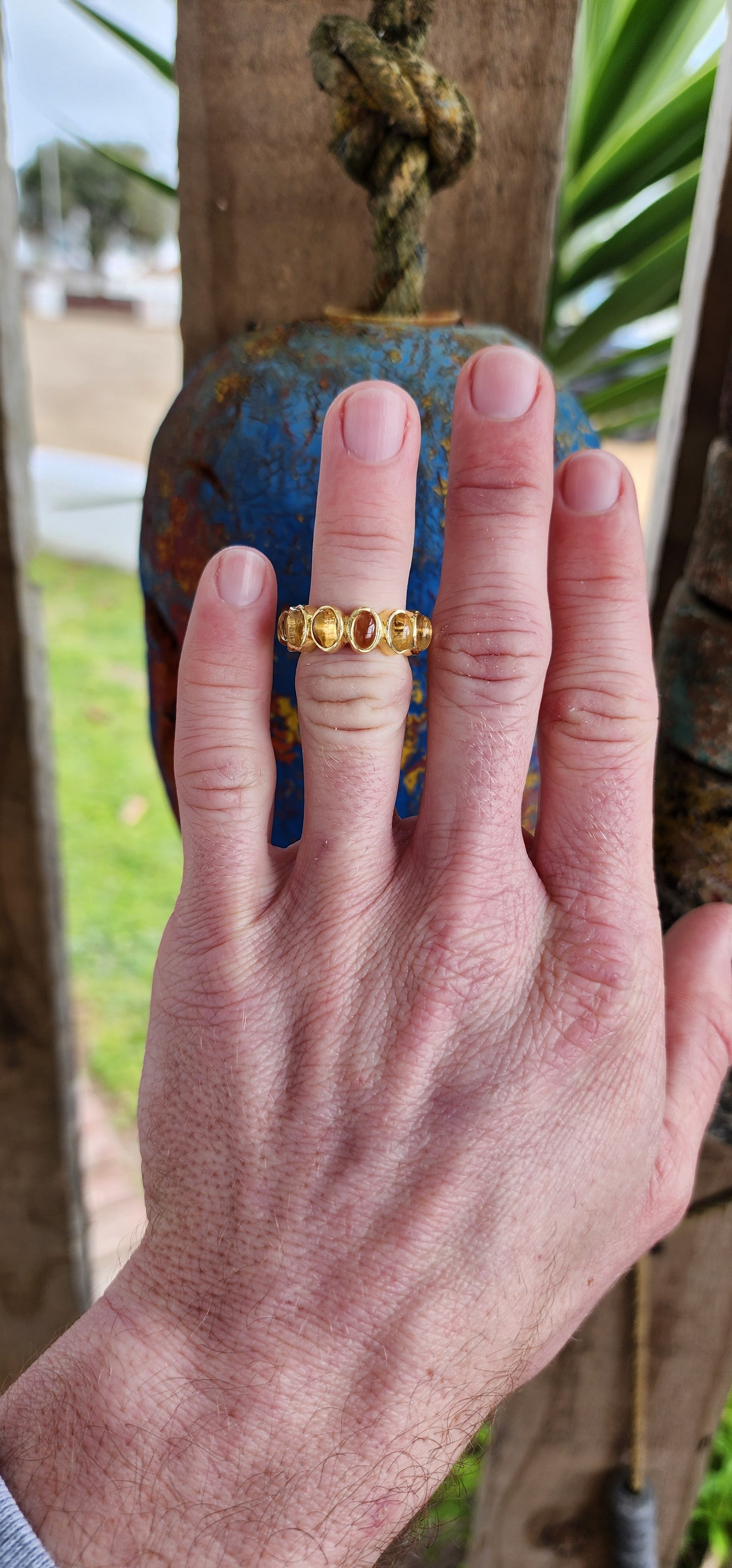 Exquisite handcrafted Citrine Cabochons Full Eternity ring made of Sterling Silver and 22ct Yellow Gold plating.