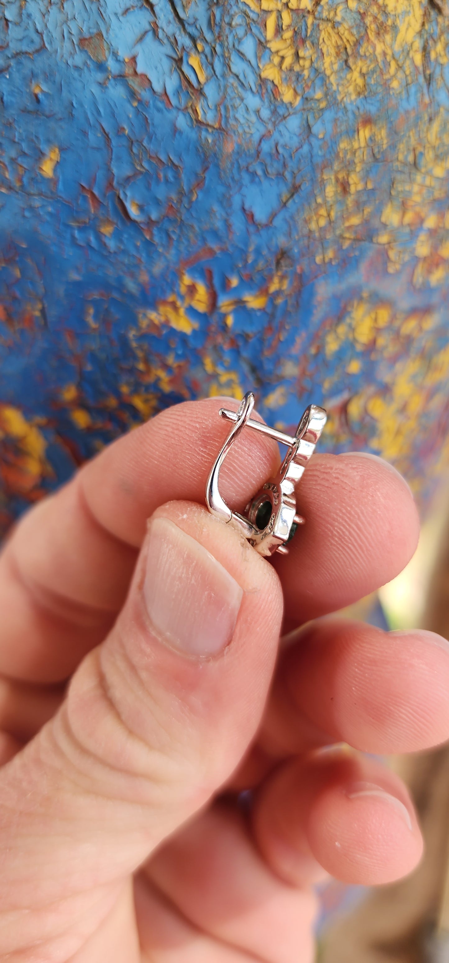 Gorgeous Sterling Silver,Natural Emeralds and sparkly CZ Gemstones push-in earrings.