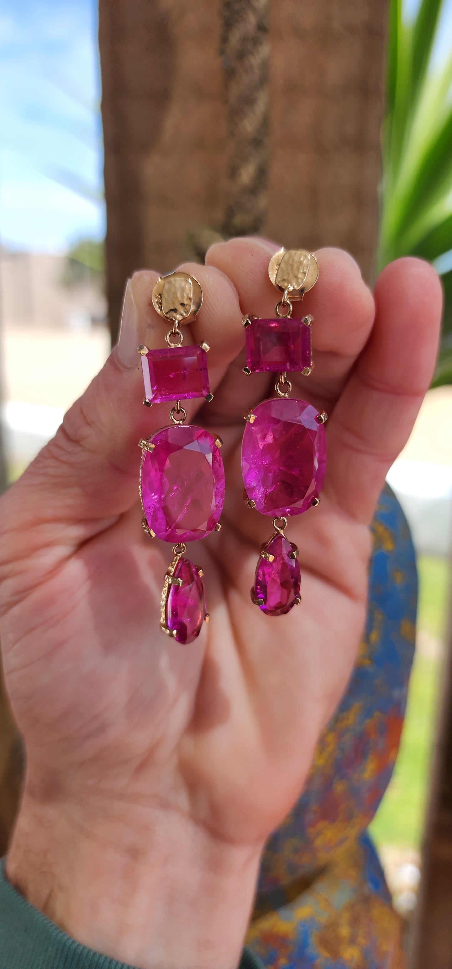 These are just fabulous !! Statement pair of Triple-drop dangling push-in earrings.