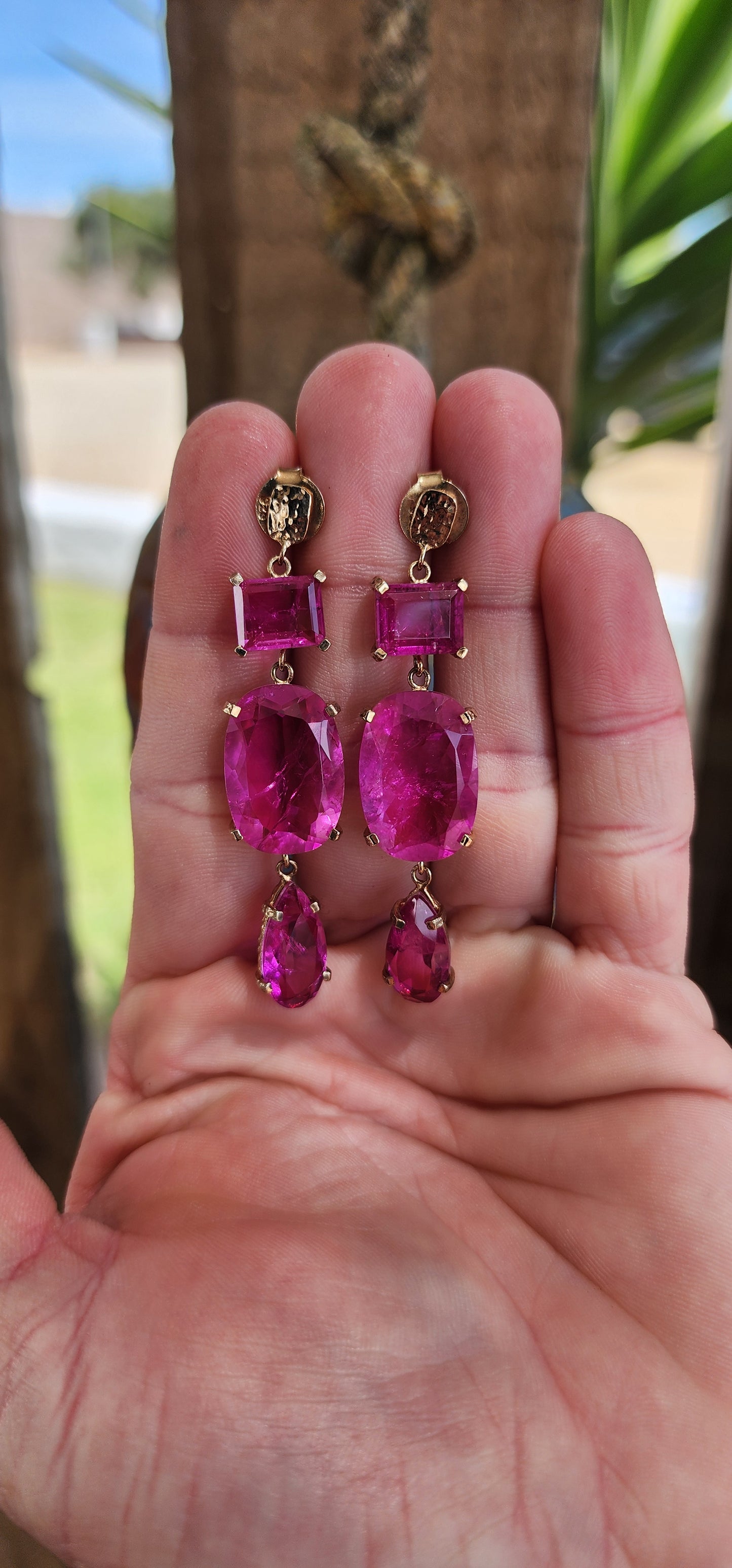 These are just fabulous !! Statement pair of Triple-drop dangling push-in earrings.