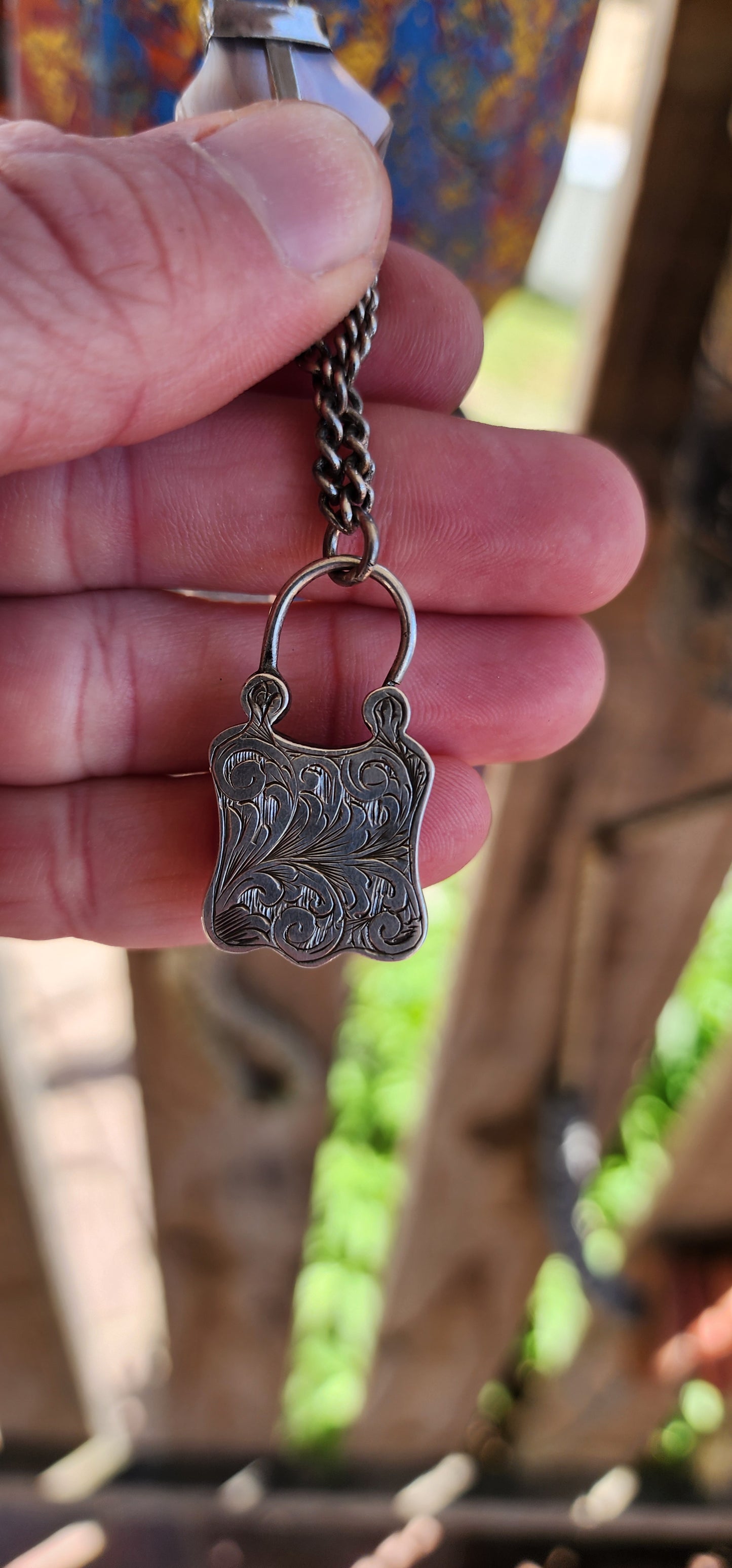 Antique Victorian Sterling Silver and Scottish Agate panel Bracelet with original Padlock clasp.