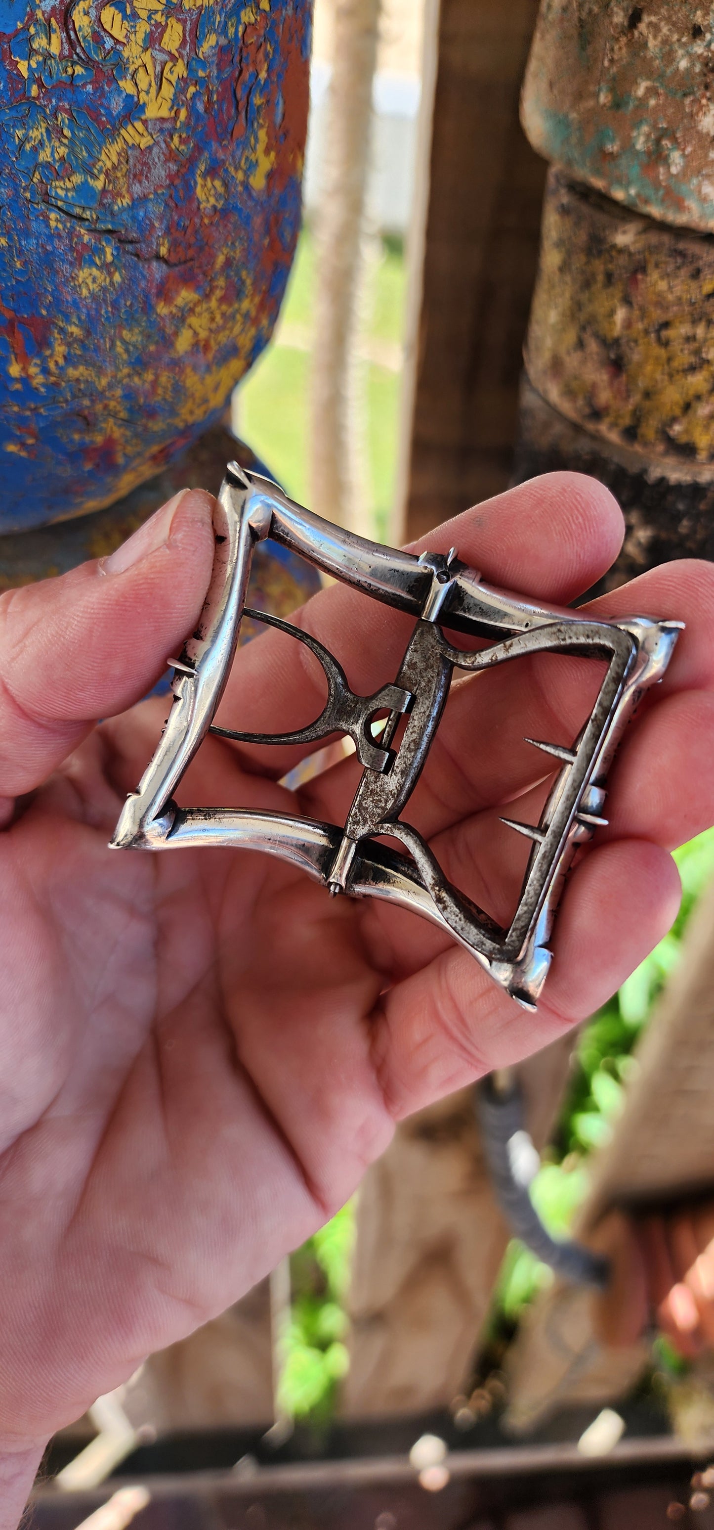 Antique Circa 1790's Georgian-era shoe buckle, made of Sterling Silver and adorned with foiled back Cushion-cut Black Dot paste stones, which are set in a typical Georgian era Collet setting.