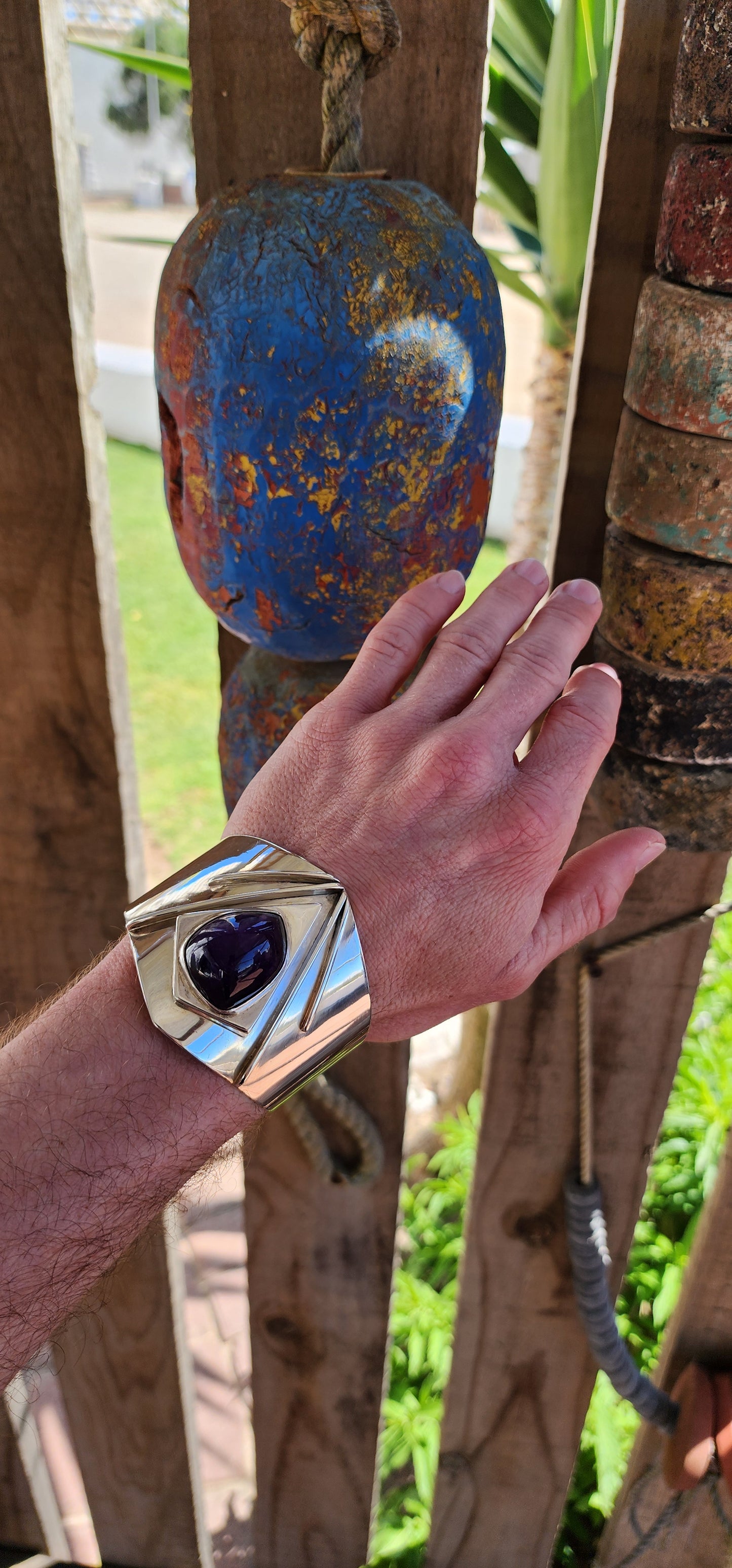 This chunky Designer cuff bangle is an extraordinary and rare piece from the 1970s by the celebrated South African silversmith Margaret Richardson.