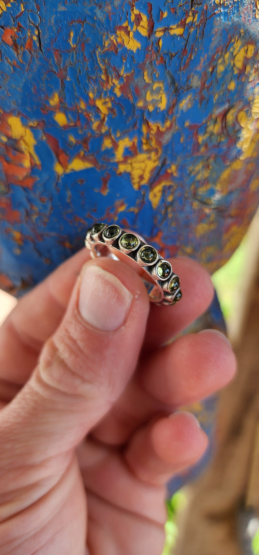 Vintage Sterling Silver and Peridot Gemstones full eternity ring.