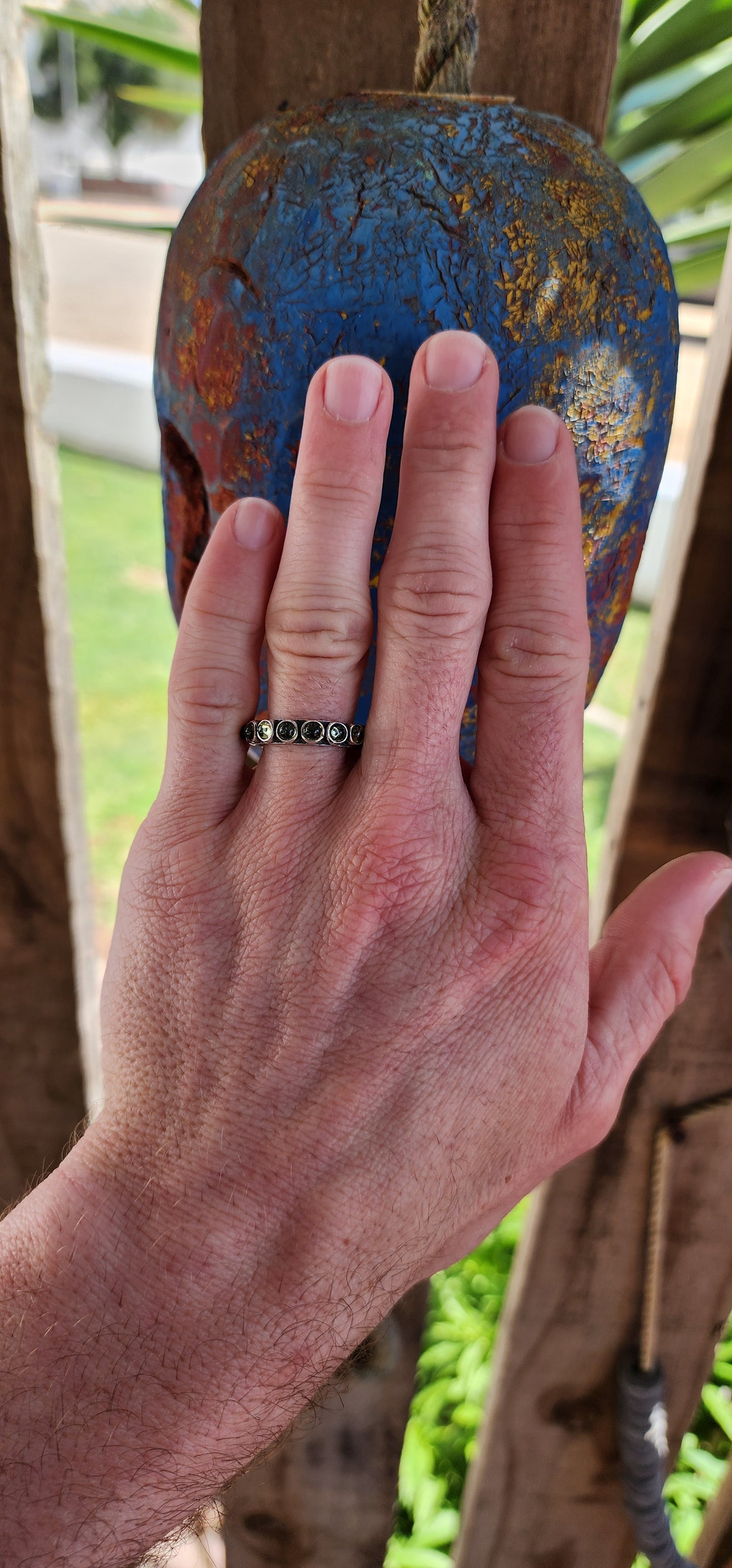 Vintage Sterling Silver and Peridot Gemstones full eternity ring.