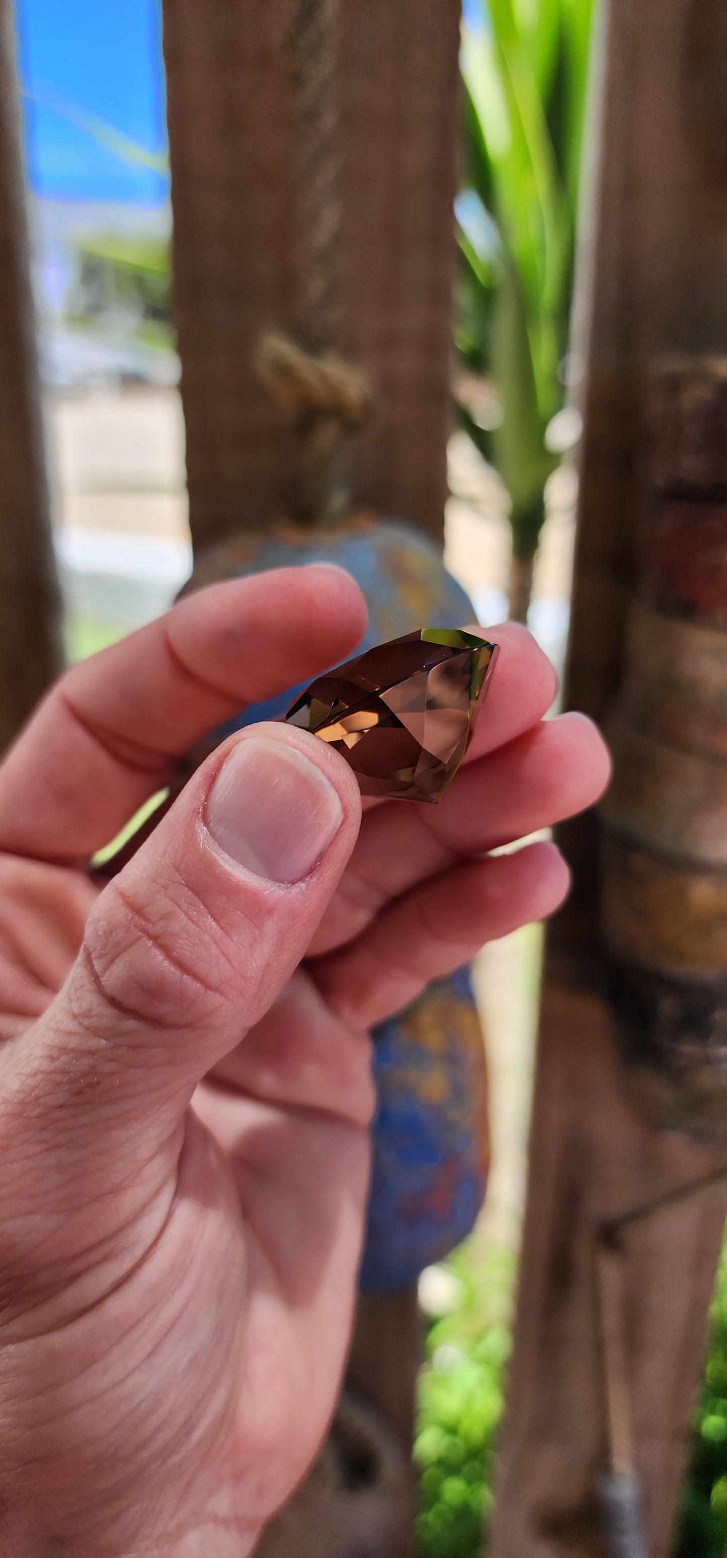 Very large unset natural smoky quartz gemstone, expertly faceted in a round brilliant cut to maximize its brilliance and luster.