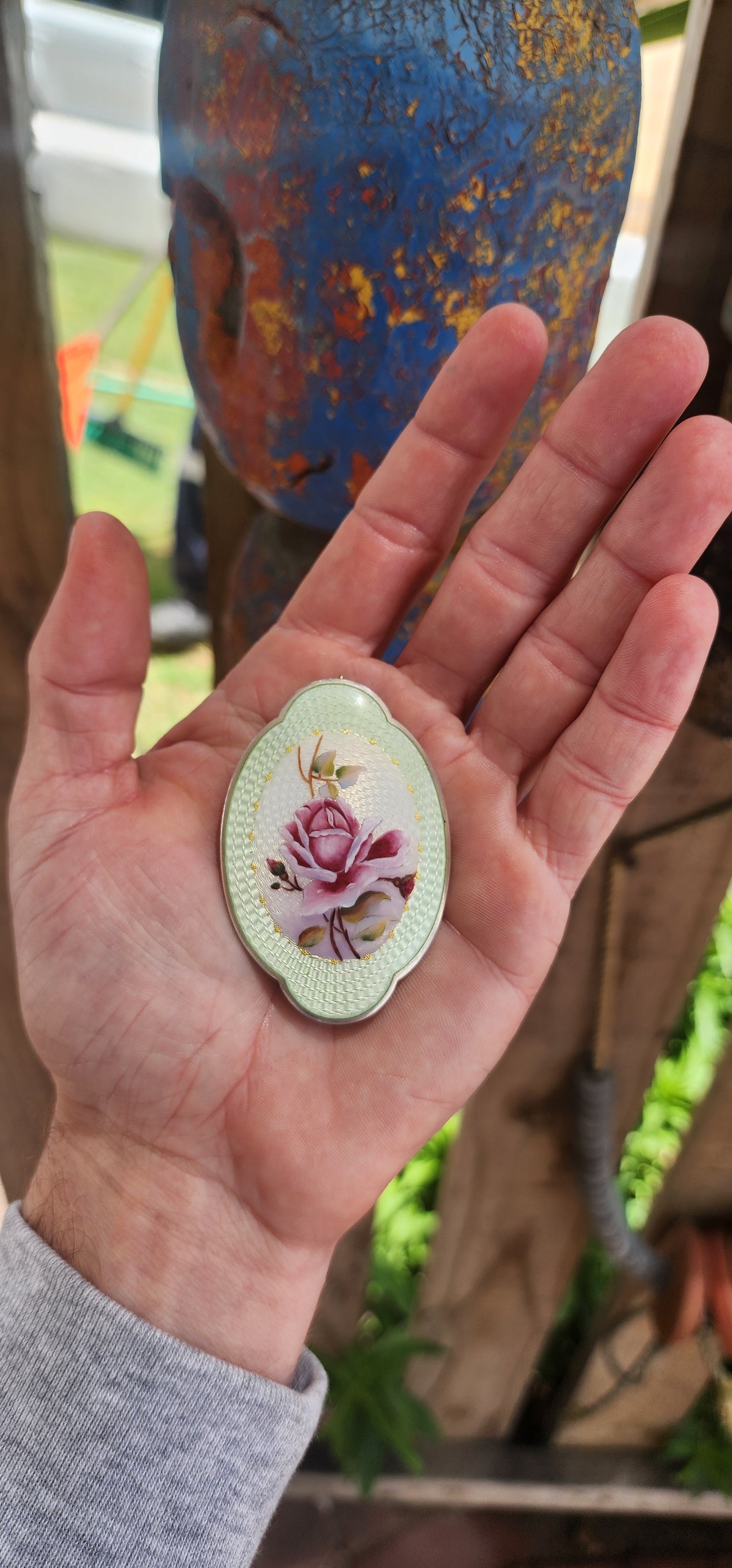 This brooch is everything!!Such a rare find!!! Absolutely marvelous and large sized Antique late victorian era circa 1900 Swiss Guilloche Enamel and 935 Silver floral brooch.