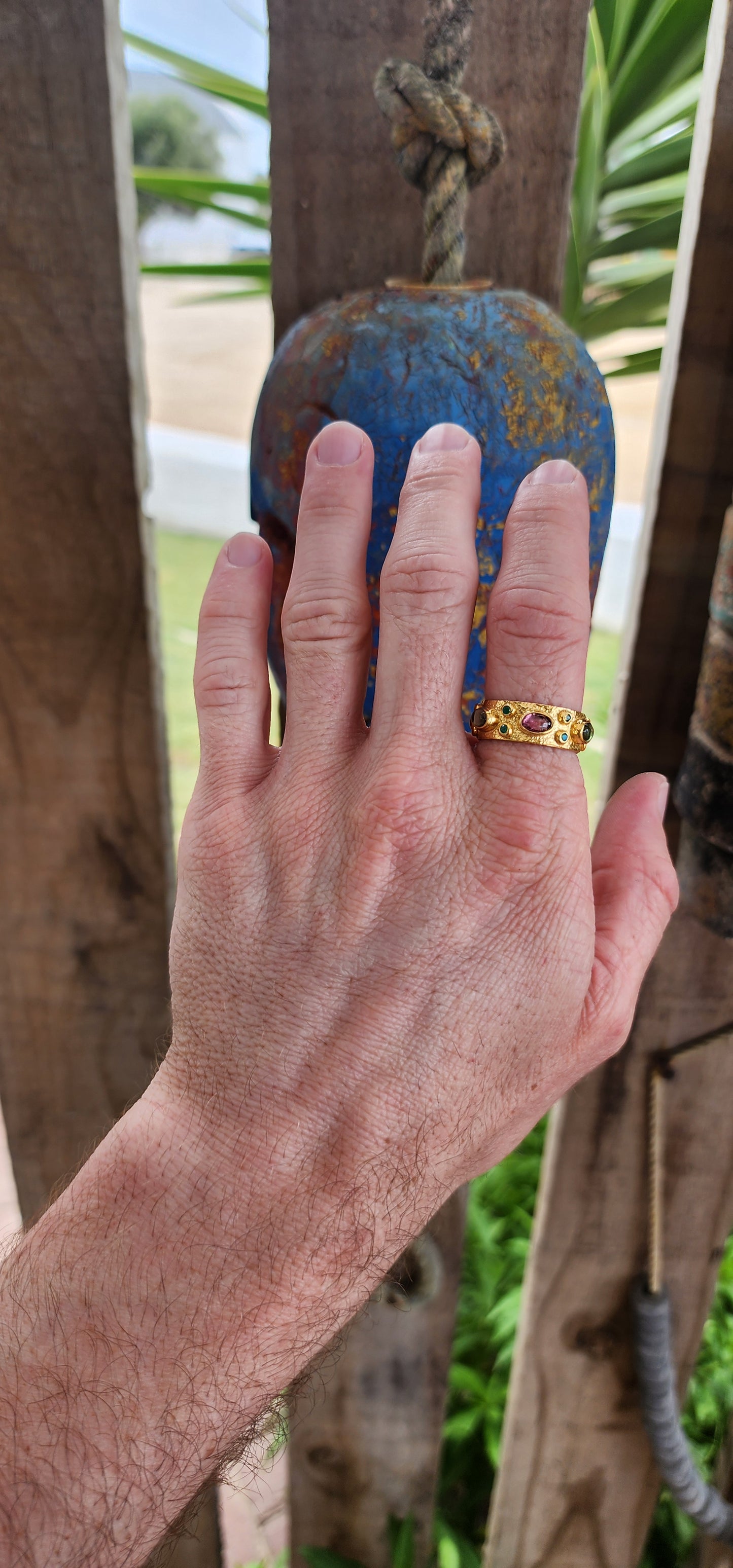 This handmade sterling silver eternity style ring is like a little party on your finger! Its 22ct gold-plated band shines with a joyful, sunlit glow, as if it’s been basking in golden hour forever.