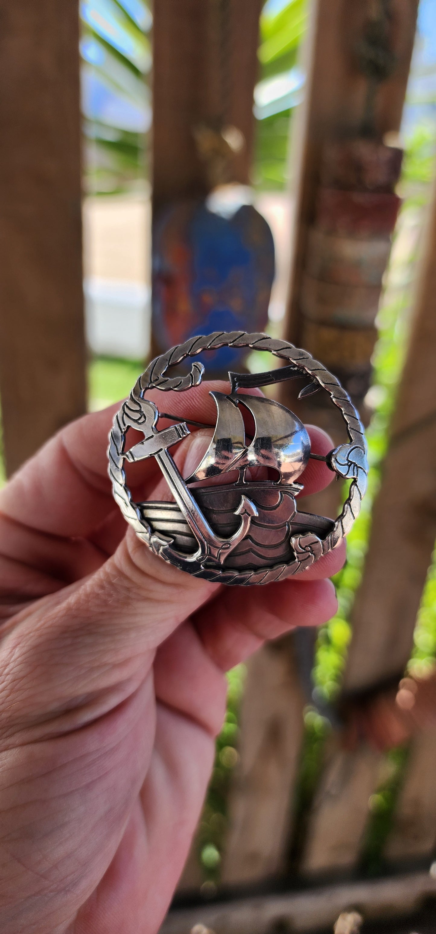 "The Mariner's Tale" - Like a sailor’s cherished keepsake, this exquisite and generous in size vintage sterling silver brooch captures the romance, adventure, and symbolism of the high seas in a single, masterfully crafted piece.