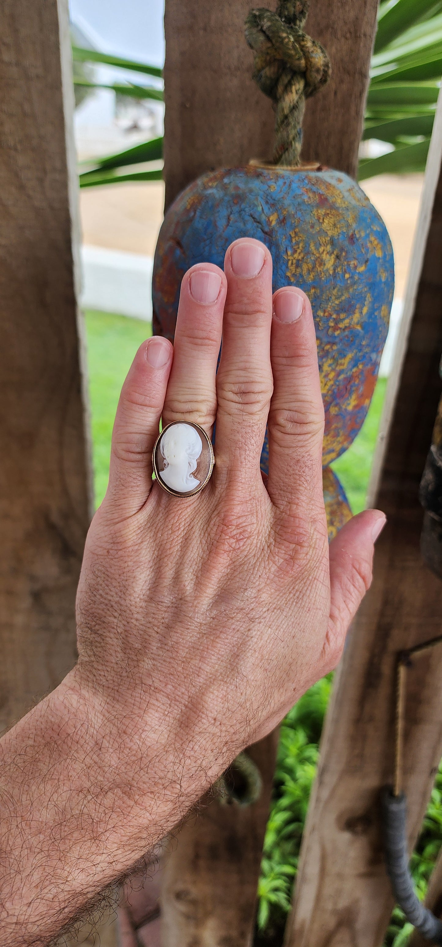 A Splendid Testament to Edwardian Elegance: An Early 20th Century High Relief Conch Shell Cameo statement ring in 9ct Rosy Gold.