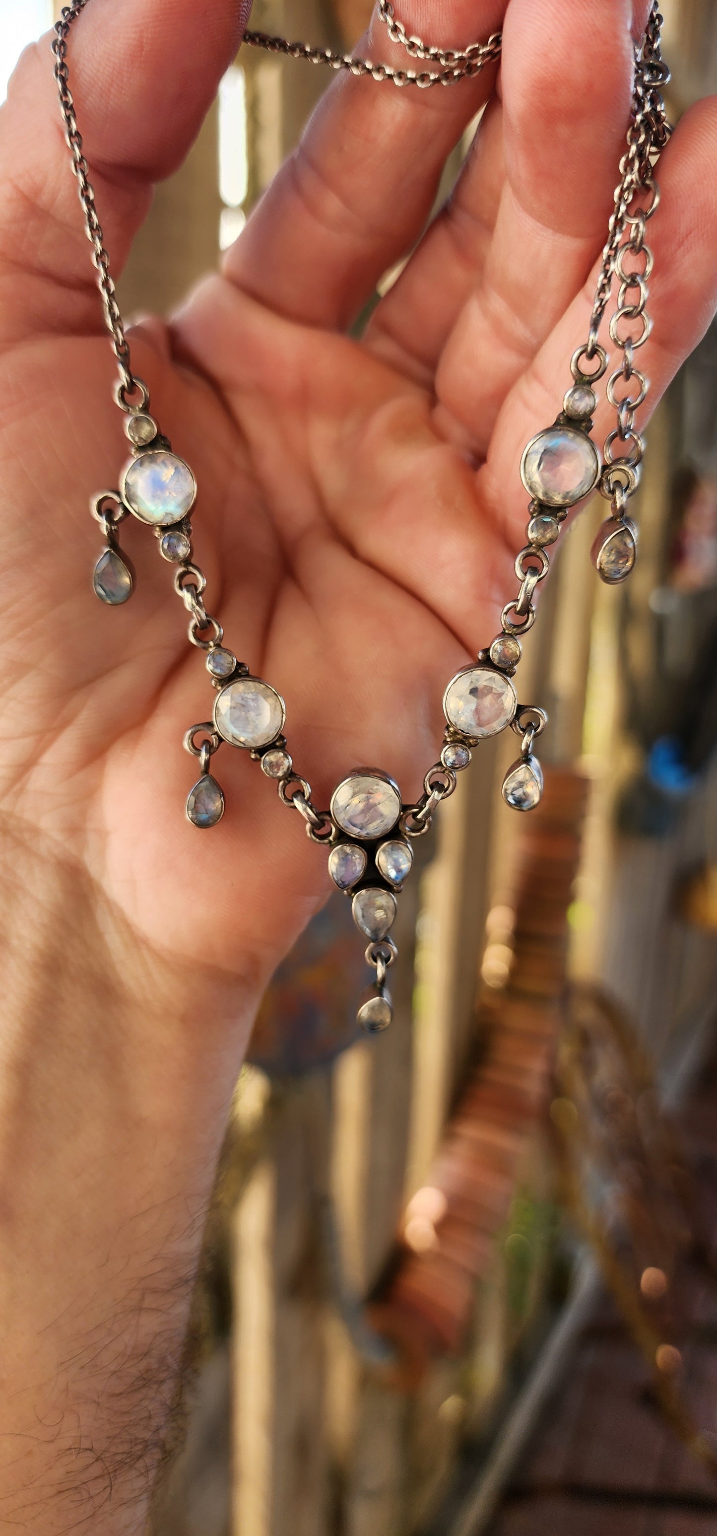 Evoke the mystical beauty of twilight with this utterly captivating vintage bohemian necklace — a sterling silver treasure that seems as though it were plucked straight from the jewelry box of a moon priestess.
