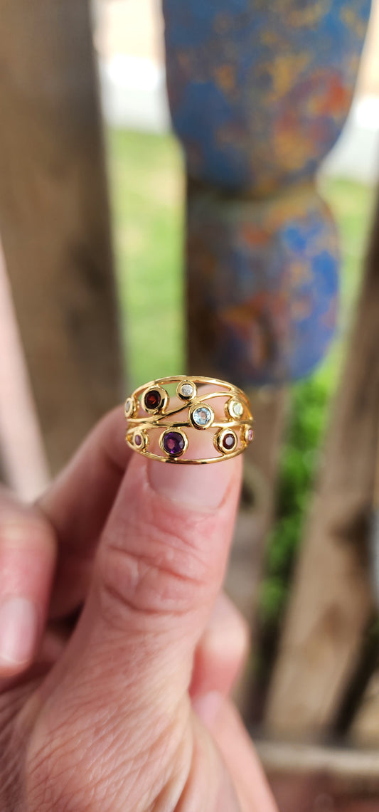 “Float This Boat” Tutti Frutti Treasure Ring"
Prepare to set sail on a sea of color with this buoyant beauty — a tutti frutti dreamboat of a dress ring that practically dances on your finger!