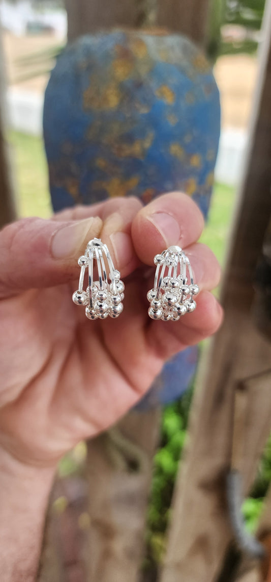 "Bubbles in Motion" - Articulated Sterling Silver Hoop Earrings.