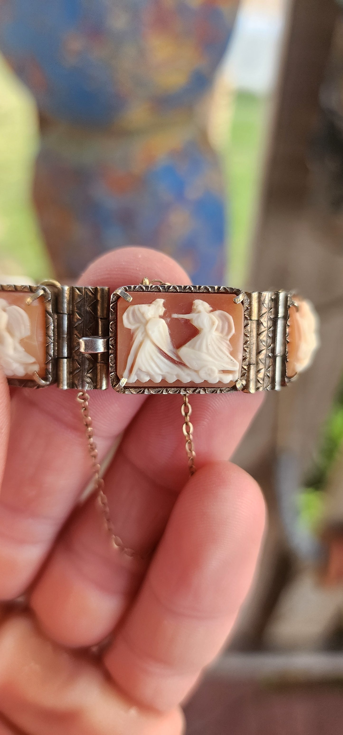 A Rare Masterpiece of Victorian Mythology: Antique Italian Conch shell Cameo 7-Panel Bracelet.