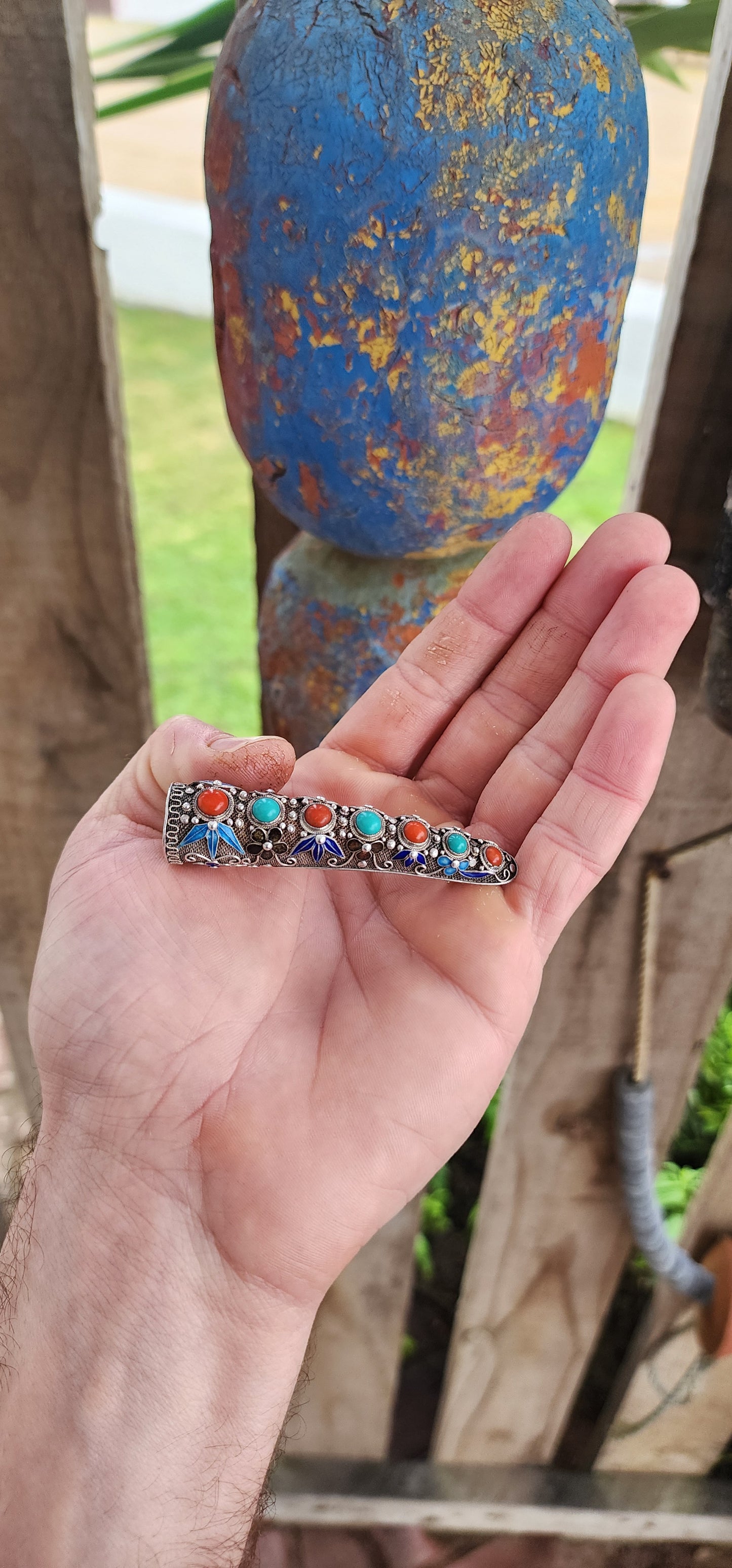 Antique 19th-century Qing Dynasty fingernail guard/brooch.