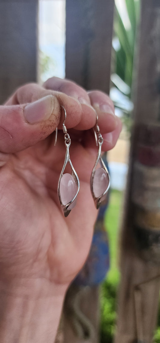 Blushing Torpedoes of Love — Modernist Rose Quartz Earrings.