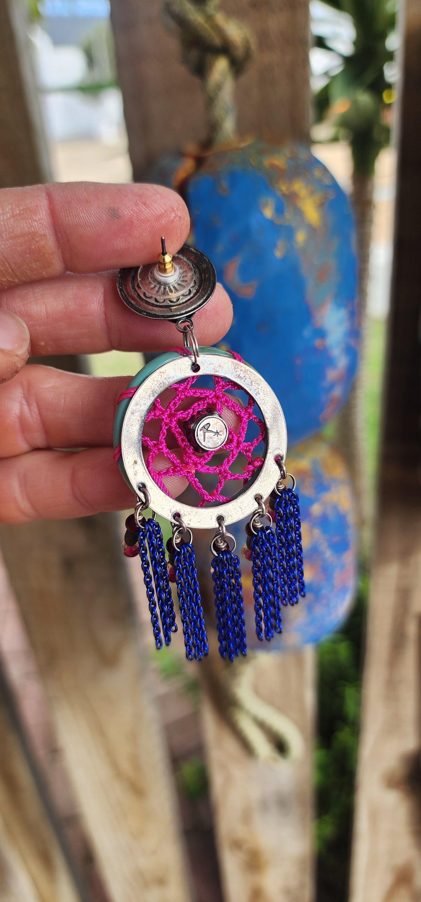 Spectacular pair of costume statement earrings by Reminiscence, the renowned French fashion house known for blending haute couture artistry with exotic, boho-luxe flair.