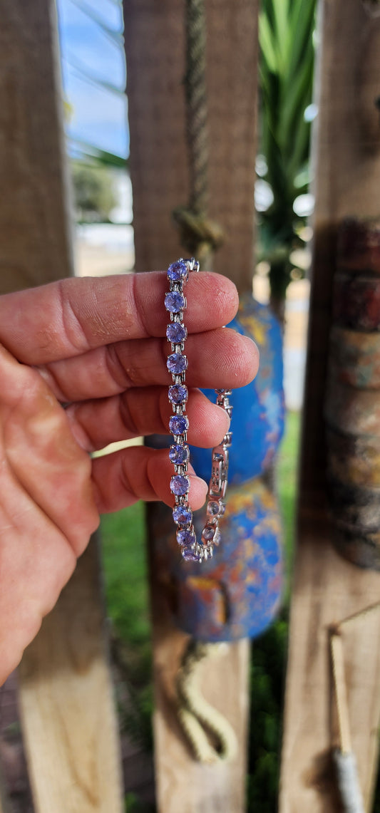A Bracelet of Starlit Serenades — Sterling Silver & Tanzanite Tennis Bracelet.