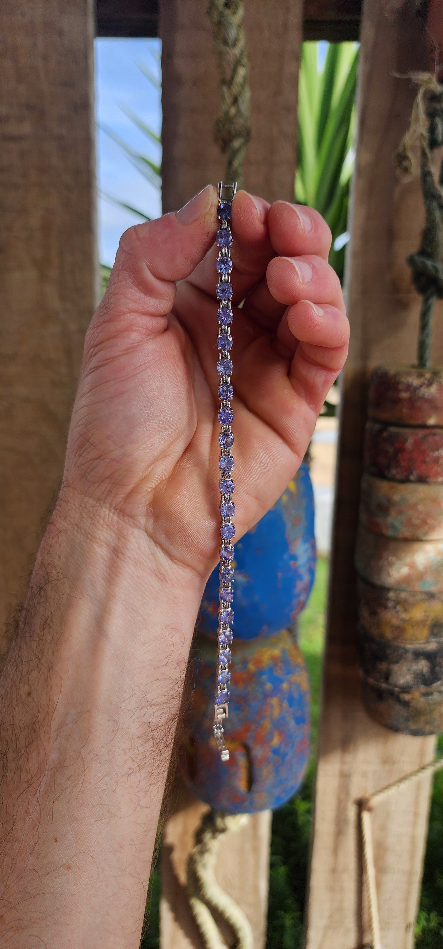 A Bracelet of Starlit Serenades — Sterling Silver & Tanzanite Tennis Bracelet.