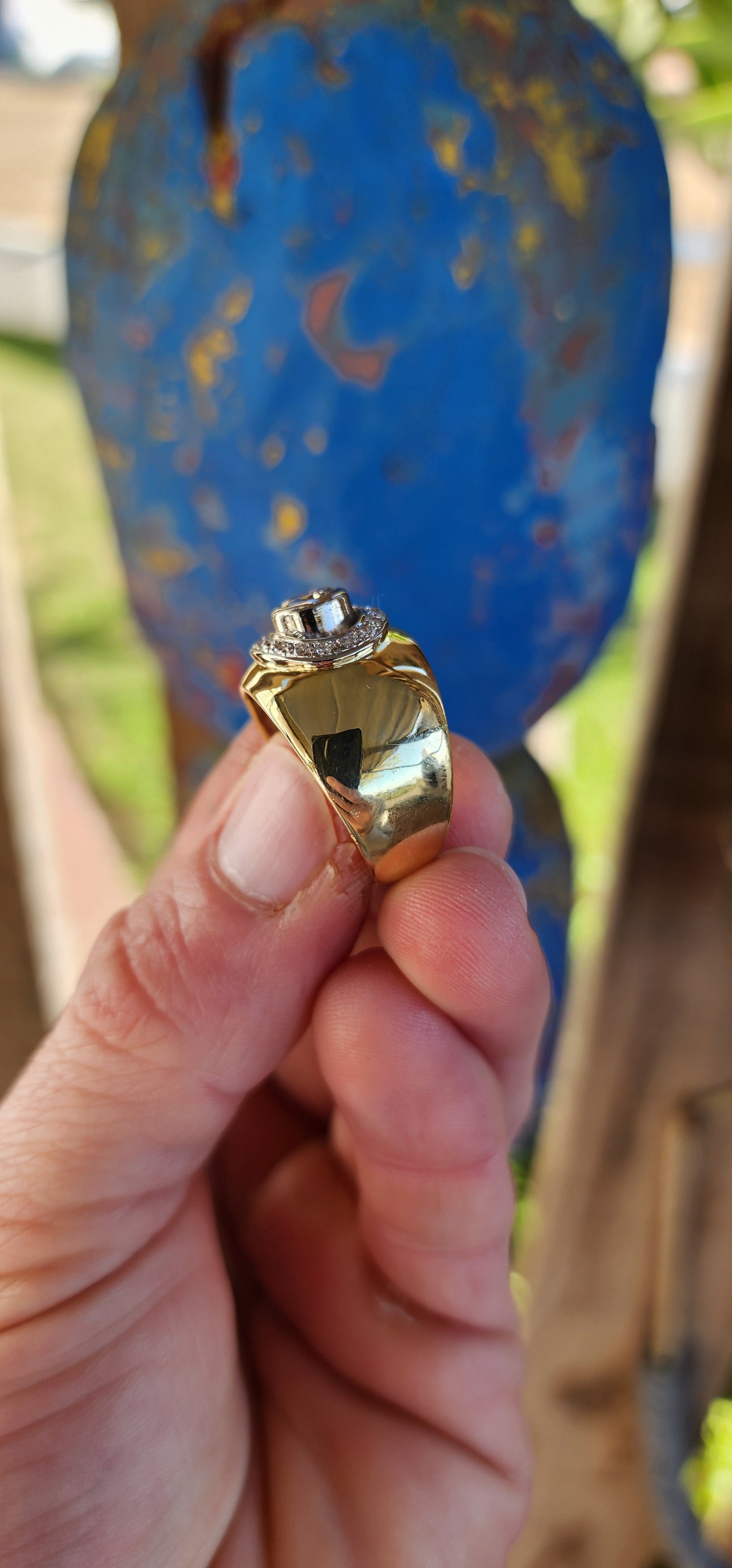 Step into the unapologetic glamour of the 1980s with this showstopping super chunky domed cocktail ring, a powerful statement piece crafted in a lavish fusion of solid 18ct yellow and white gold.