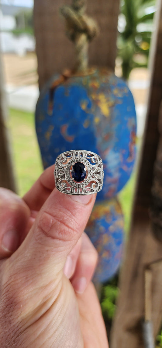 Chunky Sterling Silver Art Deco Revival & Edwardian Filigree Statement Ring.