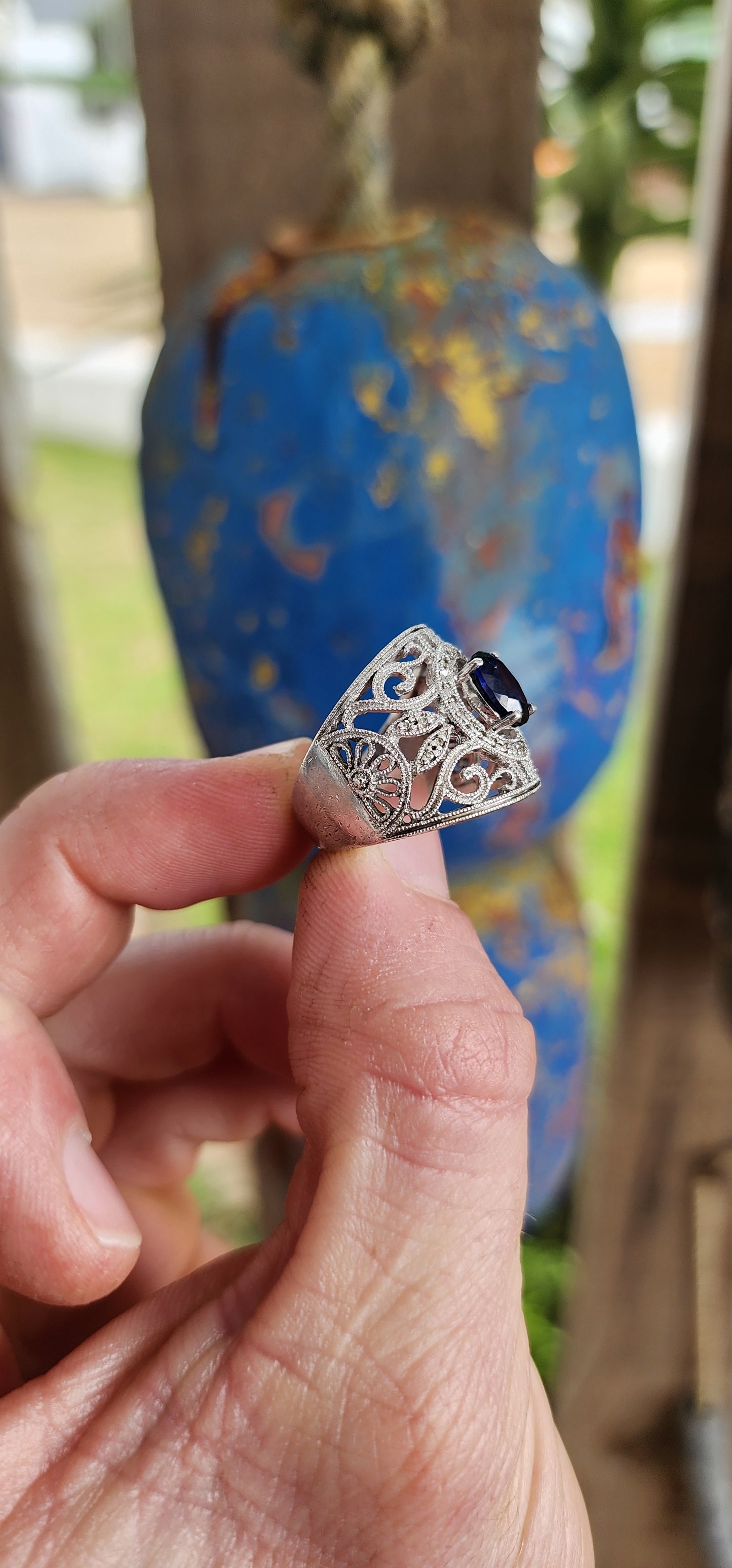 Chunky Sterling Silver Art Deco Revival & Edwardian Filigree Statement Ring.