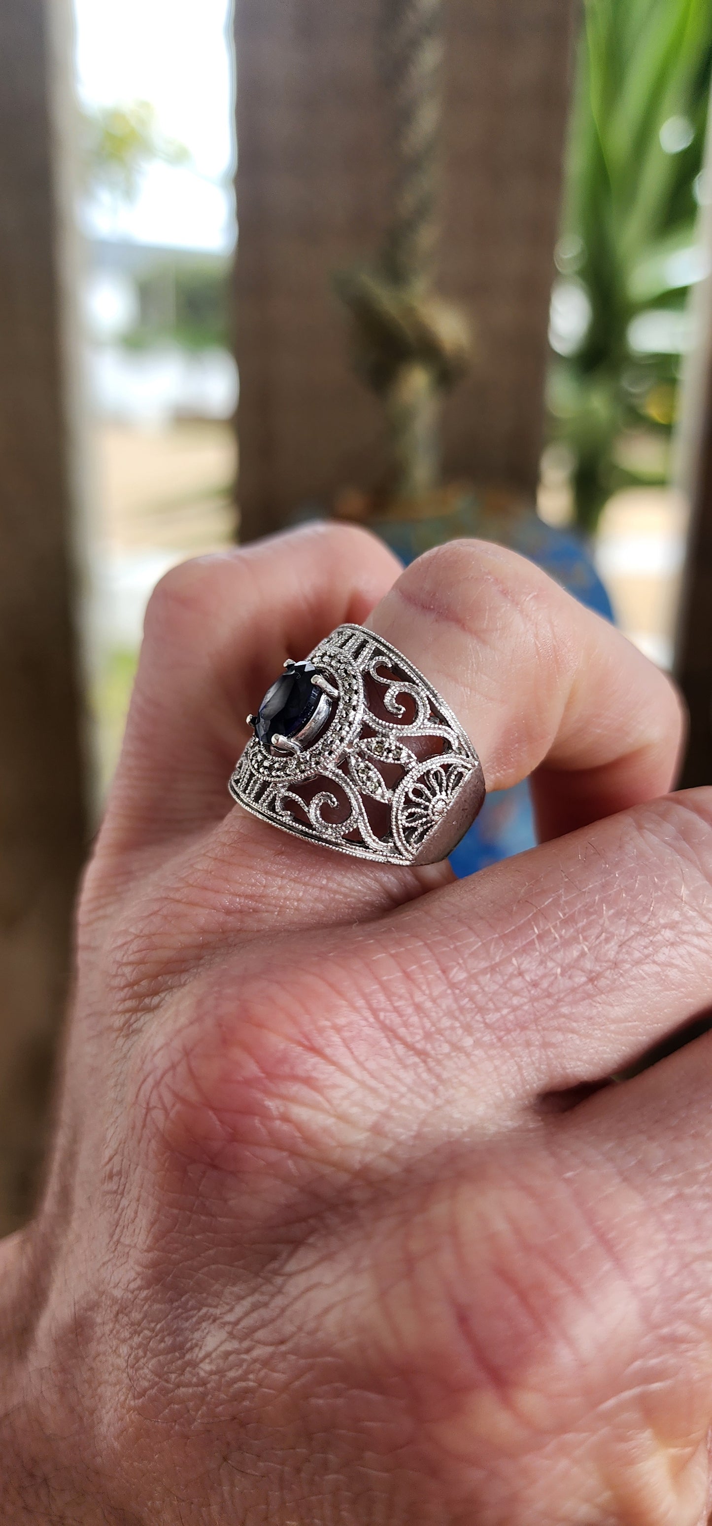 Chunky Sterling Silver Art Deco Revival & Edwardian Filigree Statement Ring.