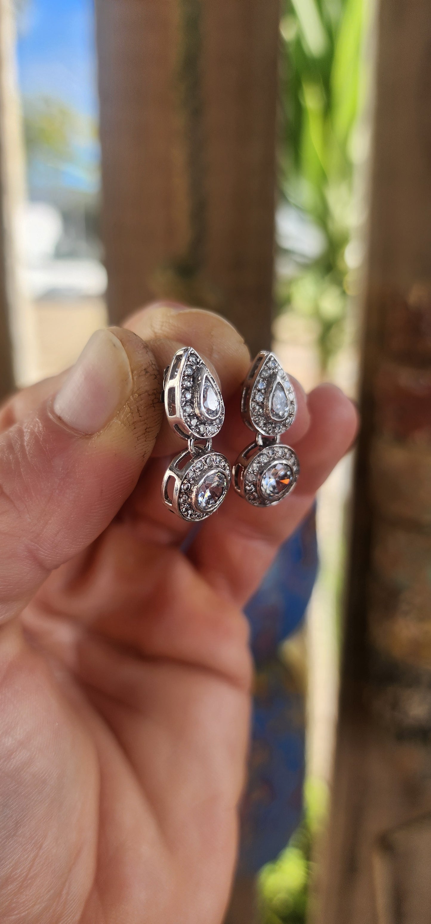 Classical Beauties – Sterling Silver Double Halo Drop Earrings.
