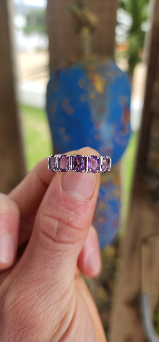 Sterling silver and Amerhyst half eternity stacking ring.