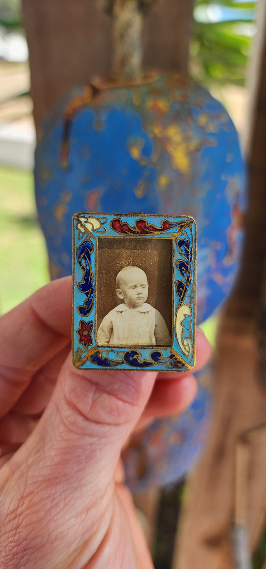 Antique Art Deco Brass & Enamel Miniature Picture Frame (c.1920s).