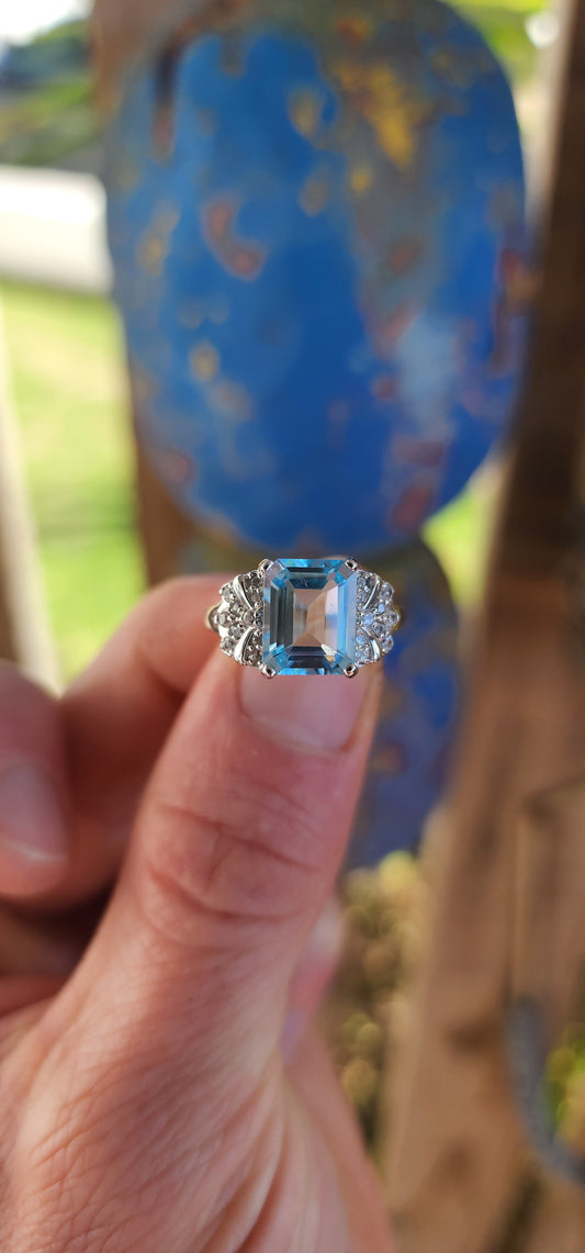 Art Deco Revival Sky Blue Topaz Dress Ring.