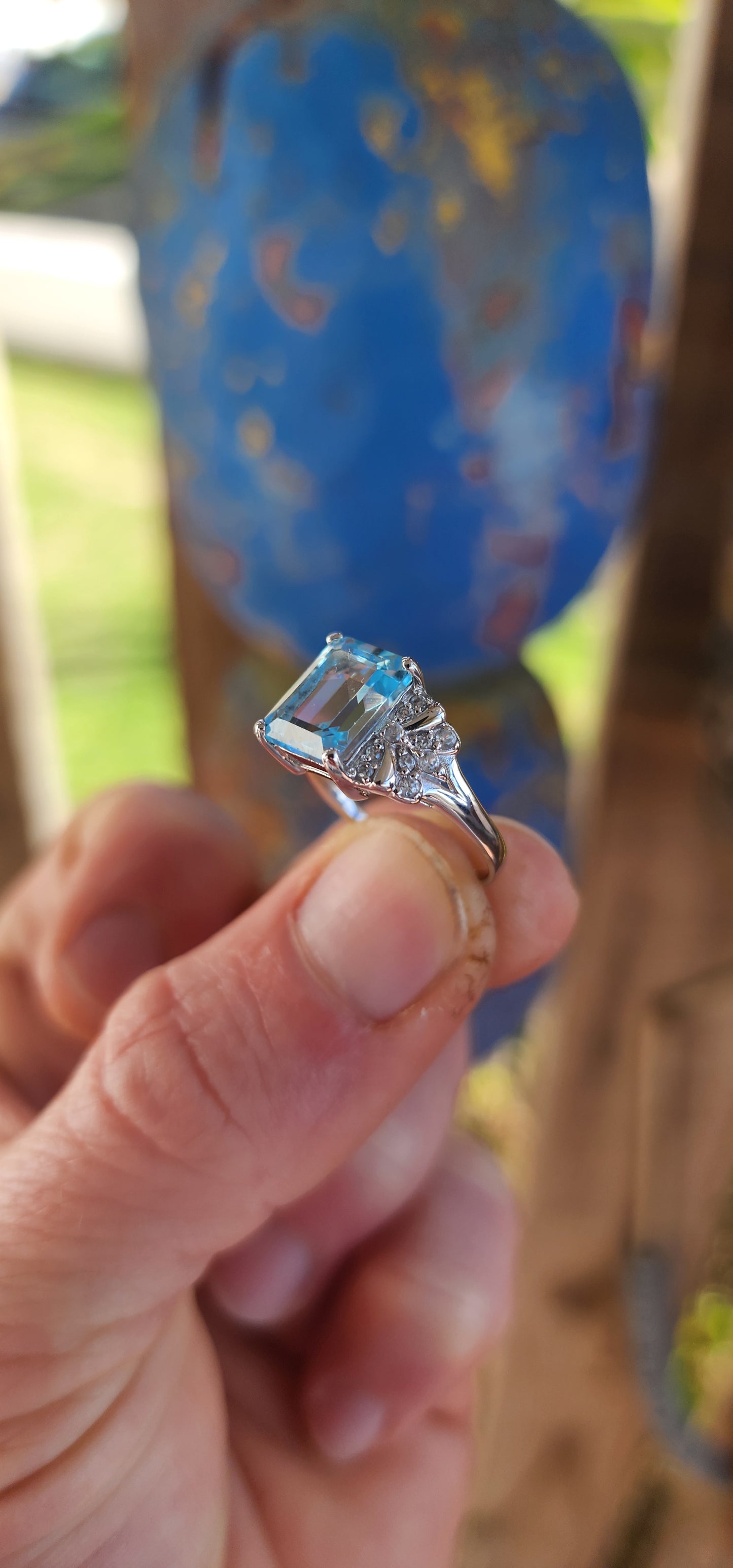 Art Deco Revival Sky Blue Topaz Dress Ring.