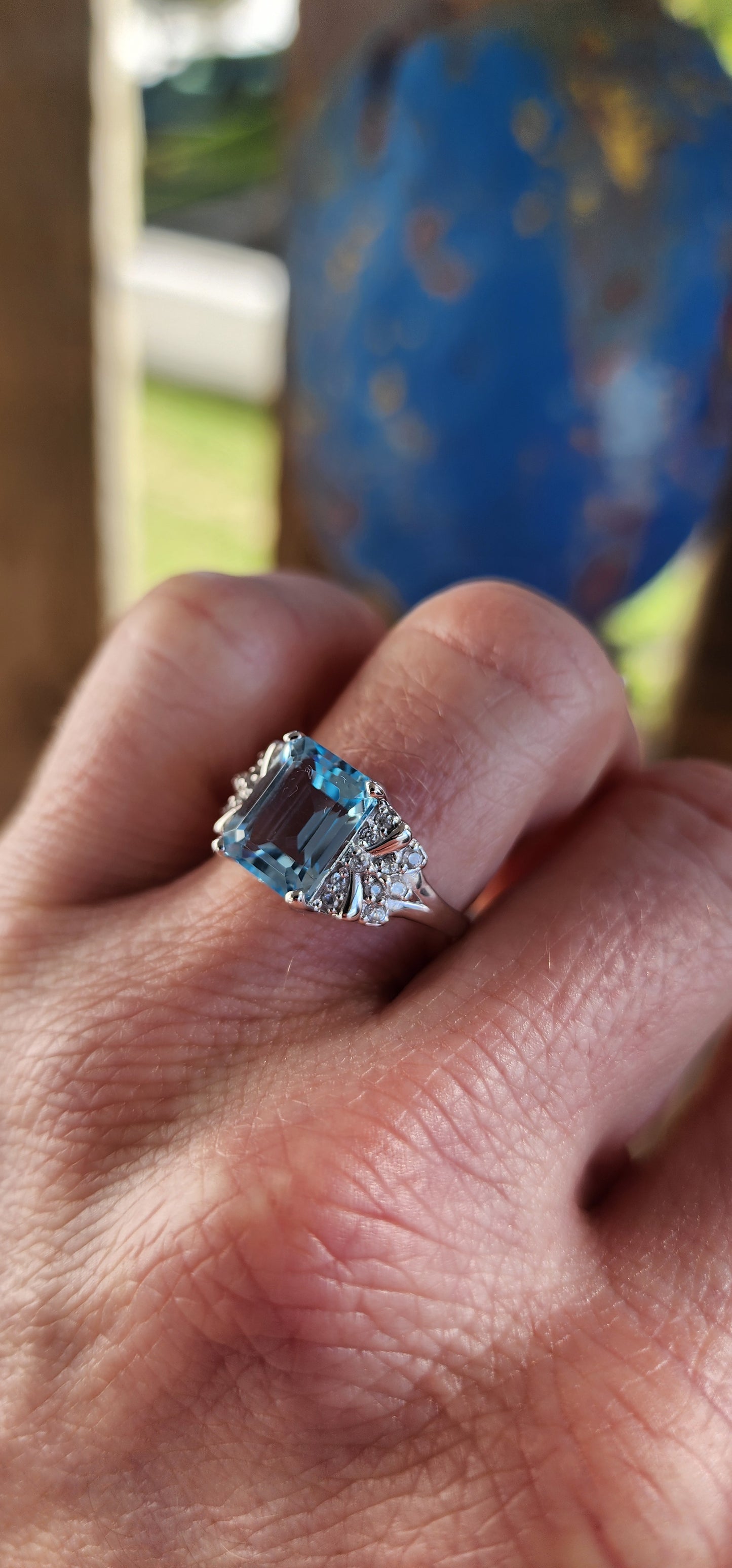 Art Deco Revival Sky Blue Topaz Dress Ring.