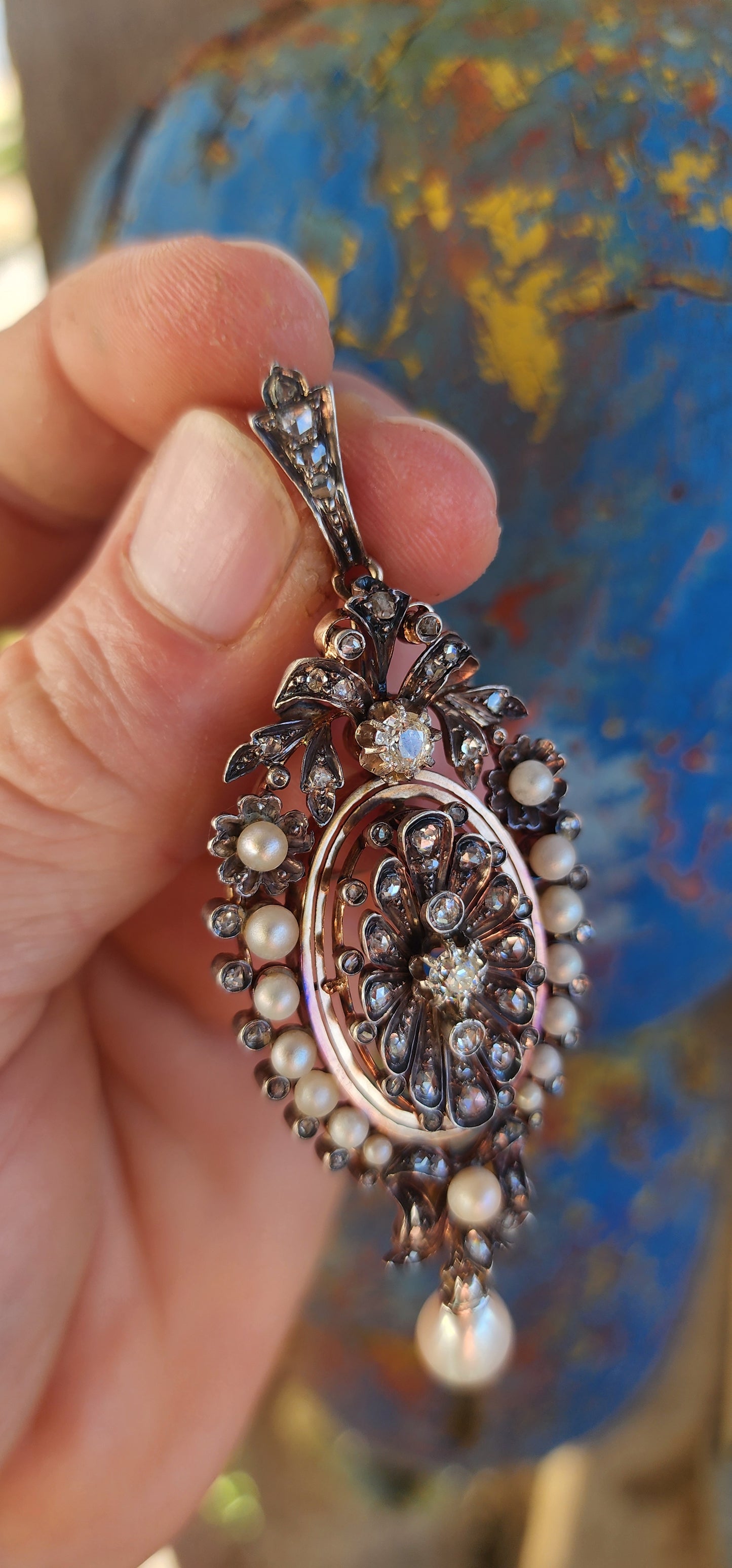 French Victorian Rose Gold & Diamond Brooch/Pendant, c.1850s.