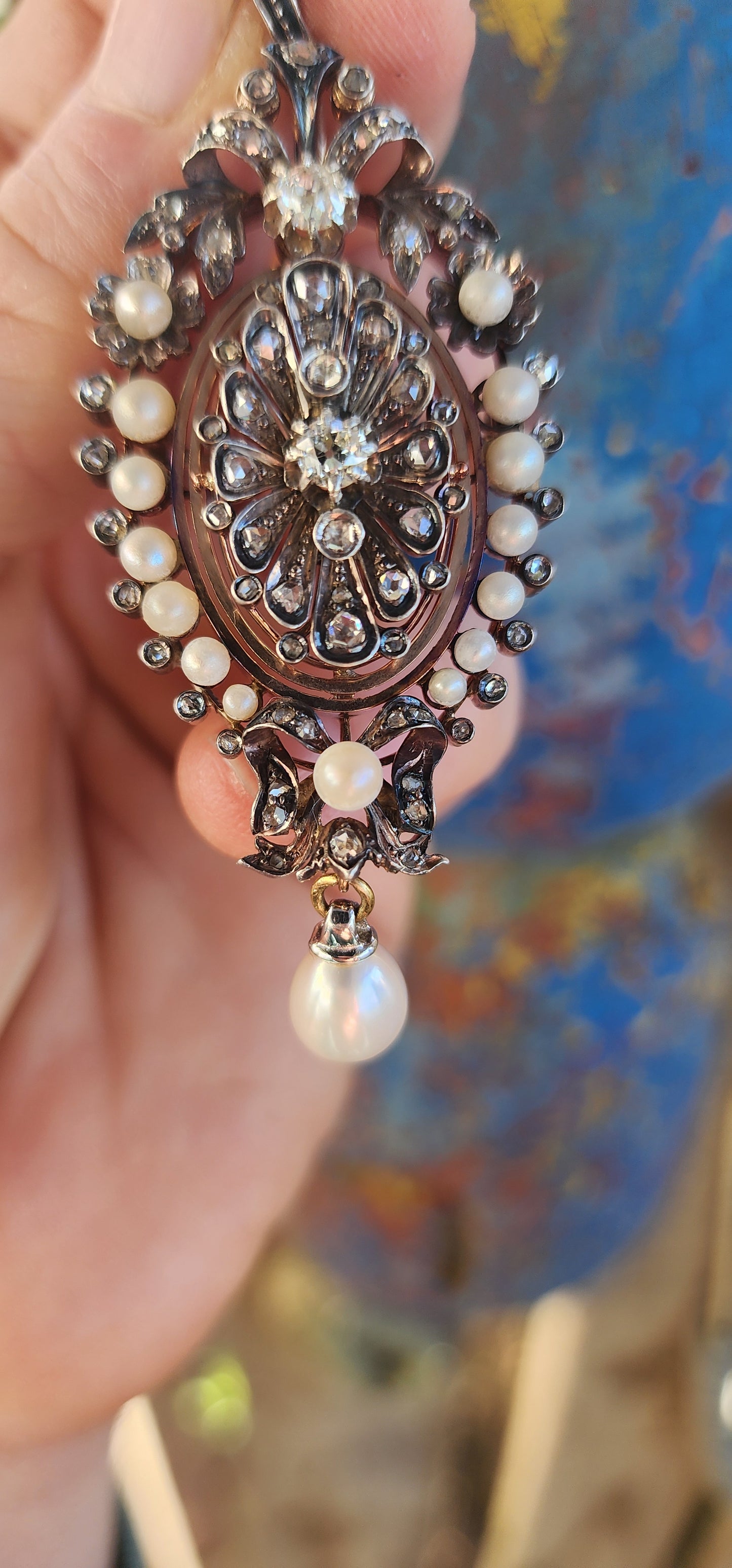 French Victorian Rose Gold & Diamond Brooch/Pendant, c.1850s.