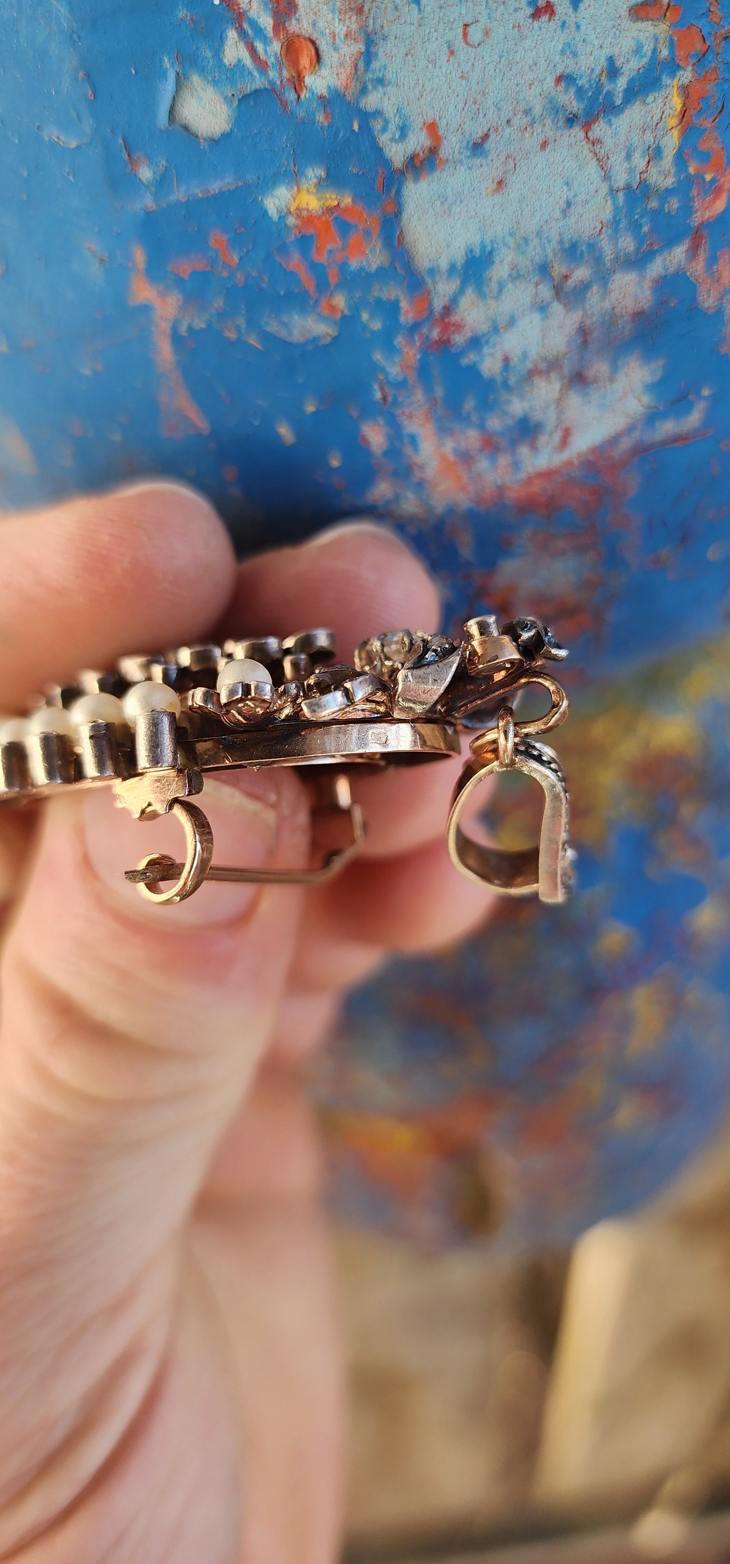 French Victorian Rose Gold & Diamond Brooch/Pendant, c.1850s.