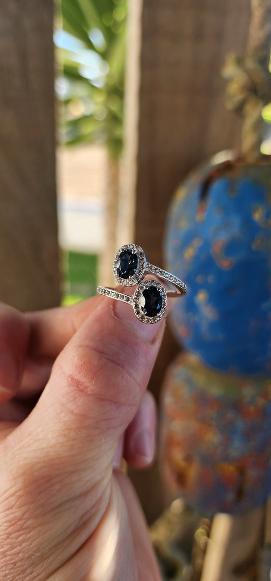A Midnight Waltz — Toi et Moi Bypass Ring Featuring London Blue Topaz.