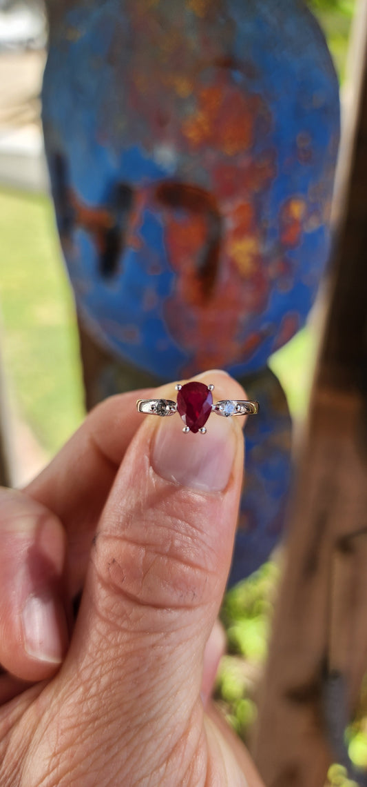 Beautiful Sterling Silver & Ruby Trilogy Ring.
