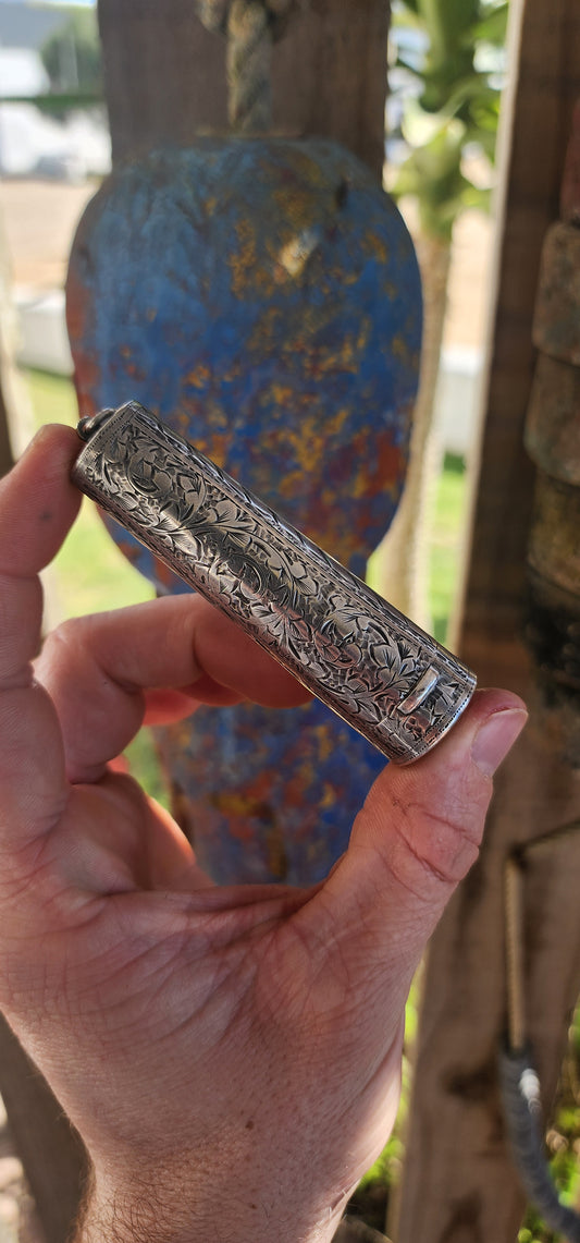 A true treasure from the elegant Edwardian era, this antique hallmarked sterling silver cheroot/cigar holder pendant is both a rare survivor and a conversation piece.