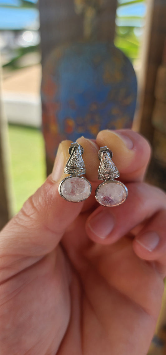 Art Deco Revival Moonstone Earrings in Sterling Silver.