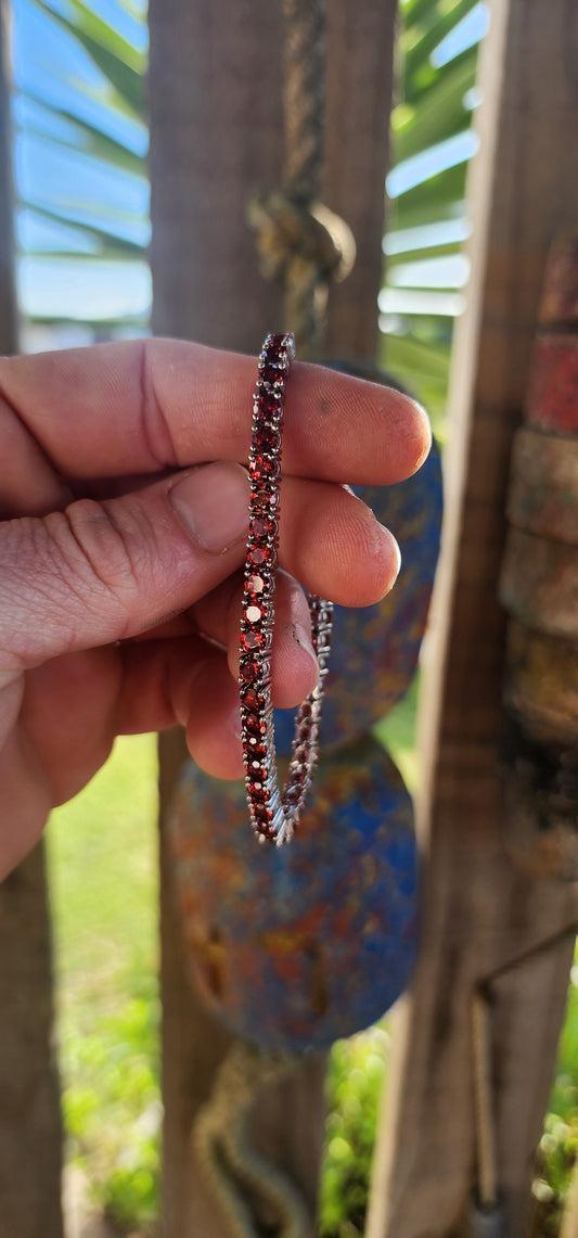 Enchanting Sterling Silver & Garnet Unisex Tennis Bracelet.