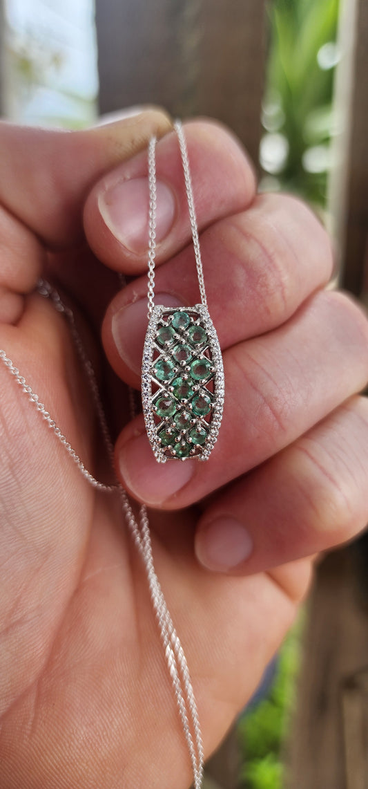 Exquisite Art Deco Revival sterling silver pendant on a fine, adjustable-length chain.